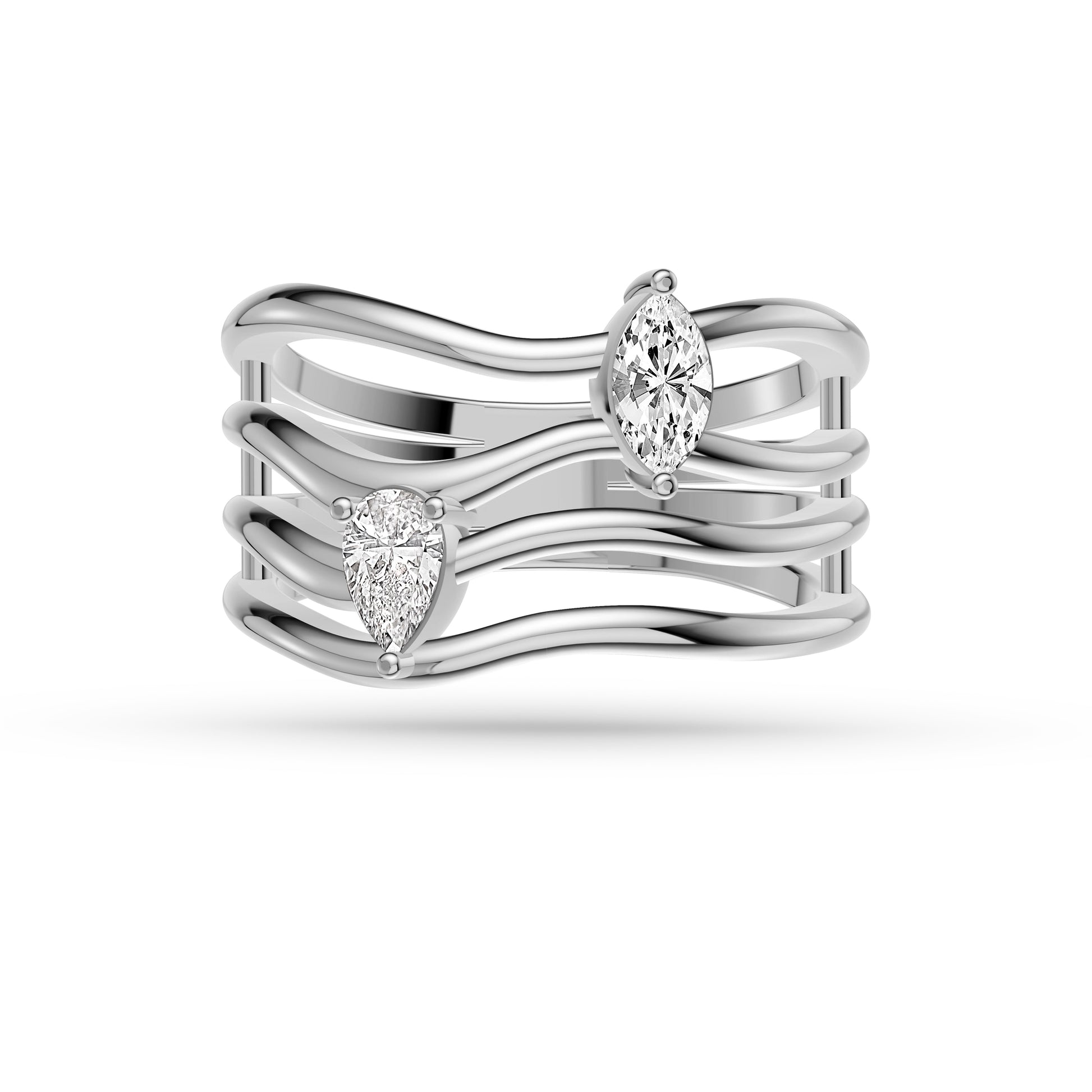 Marquise and Pear Diamond Multi-Band Ring in 14K Gold