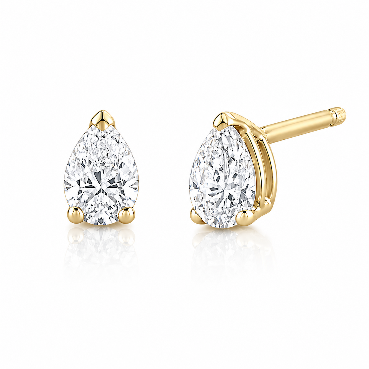 Pear Natural Diamond Stud Earrings in 14K Gold