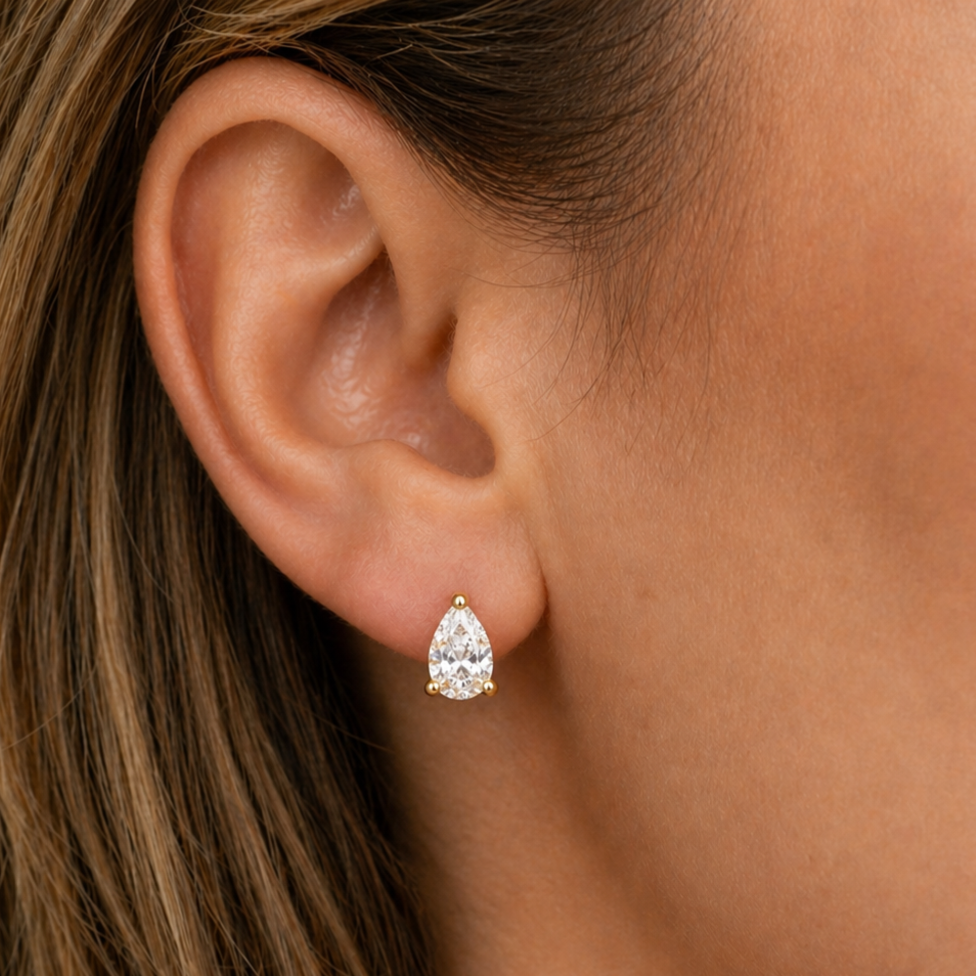Pear Natural Diamond Stud Earrings in 14K Gold