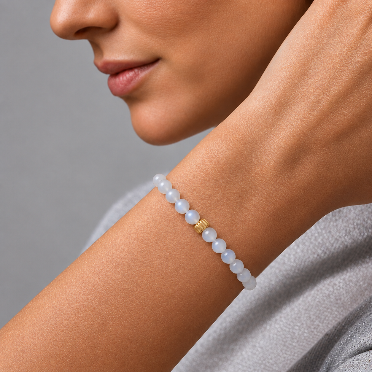 Moonstone Bead Bracelet In 14K Gold