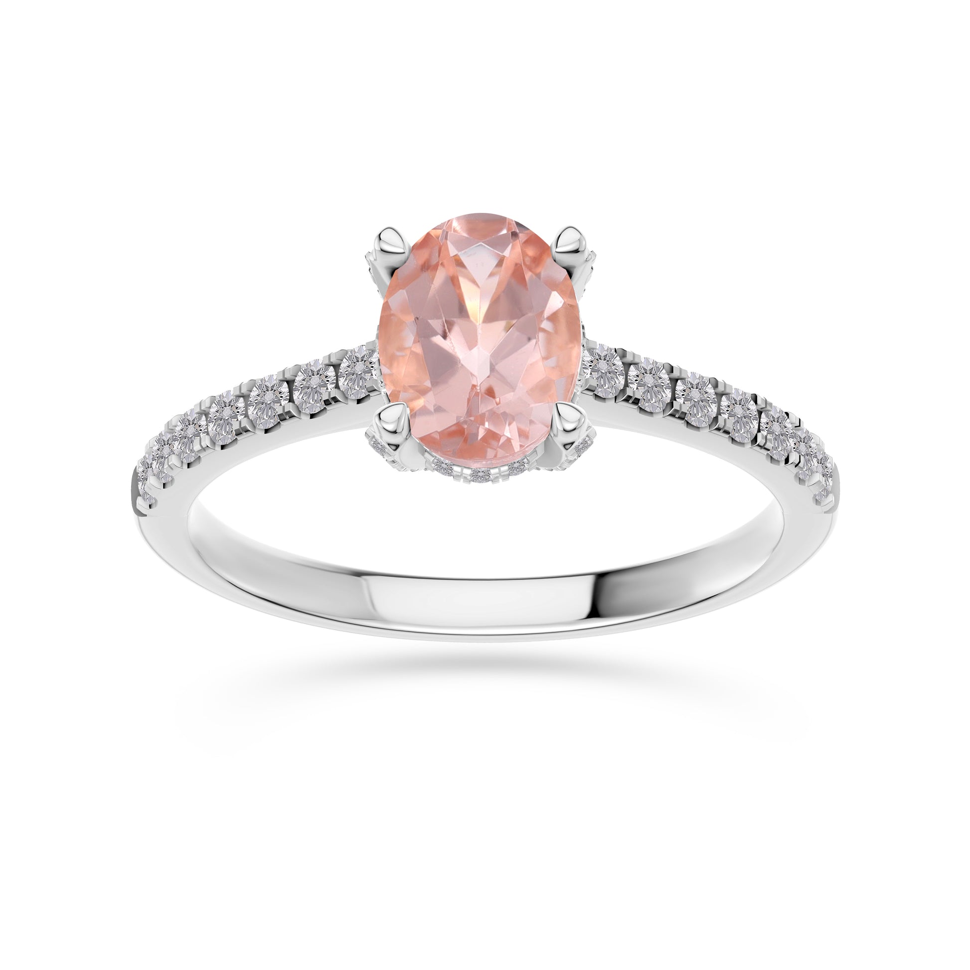 Morganite Oval Shaped Diamond Ring In 14K Gold