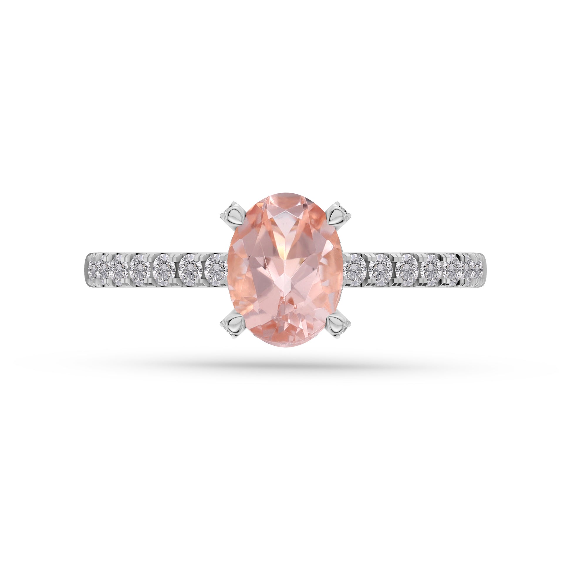 Morganite Oval Shaped Diamond Ring In 14K Gold