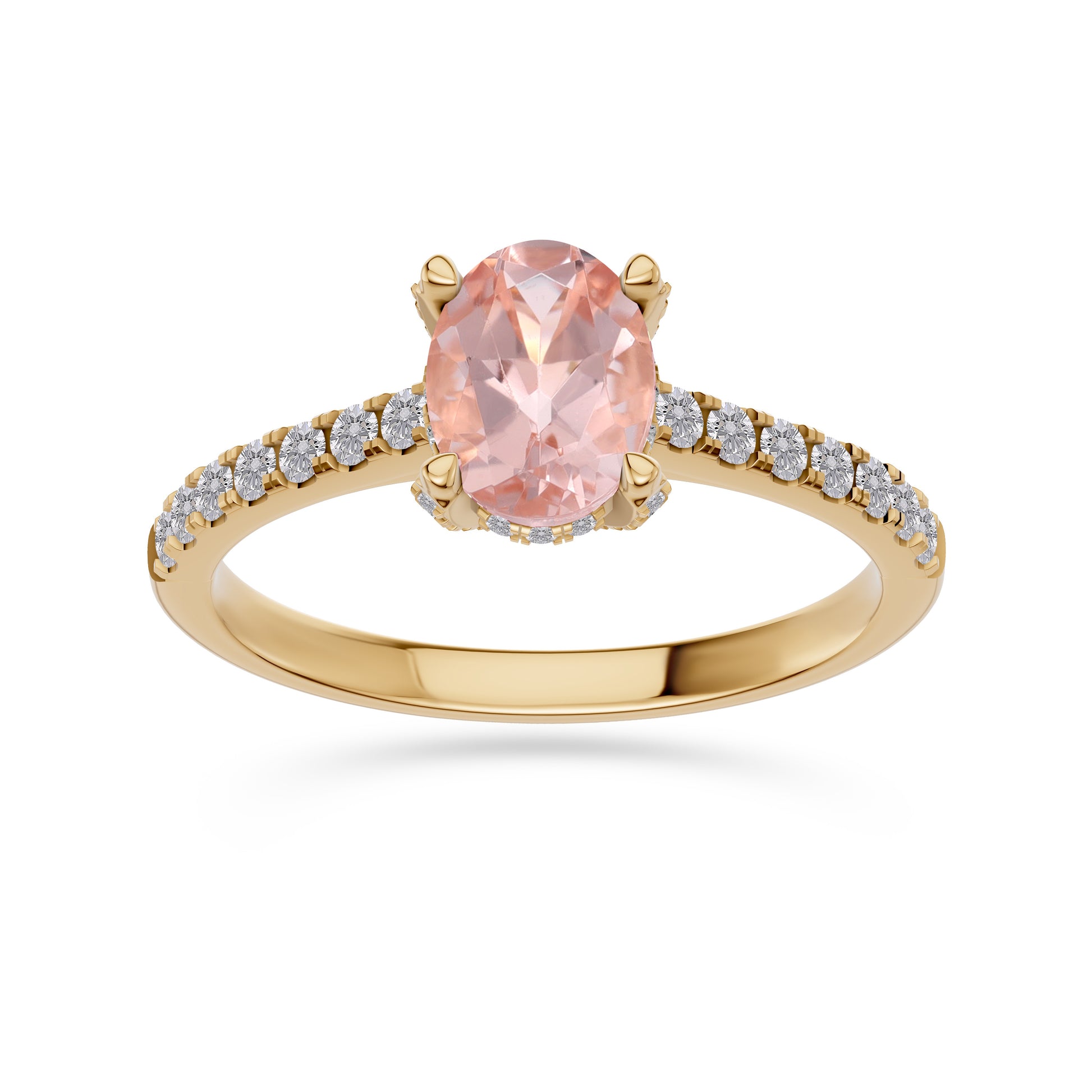 Morganite Oval Shaped Diamond Ring In 14K Gold