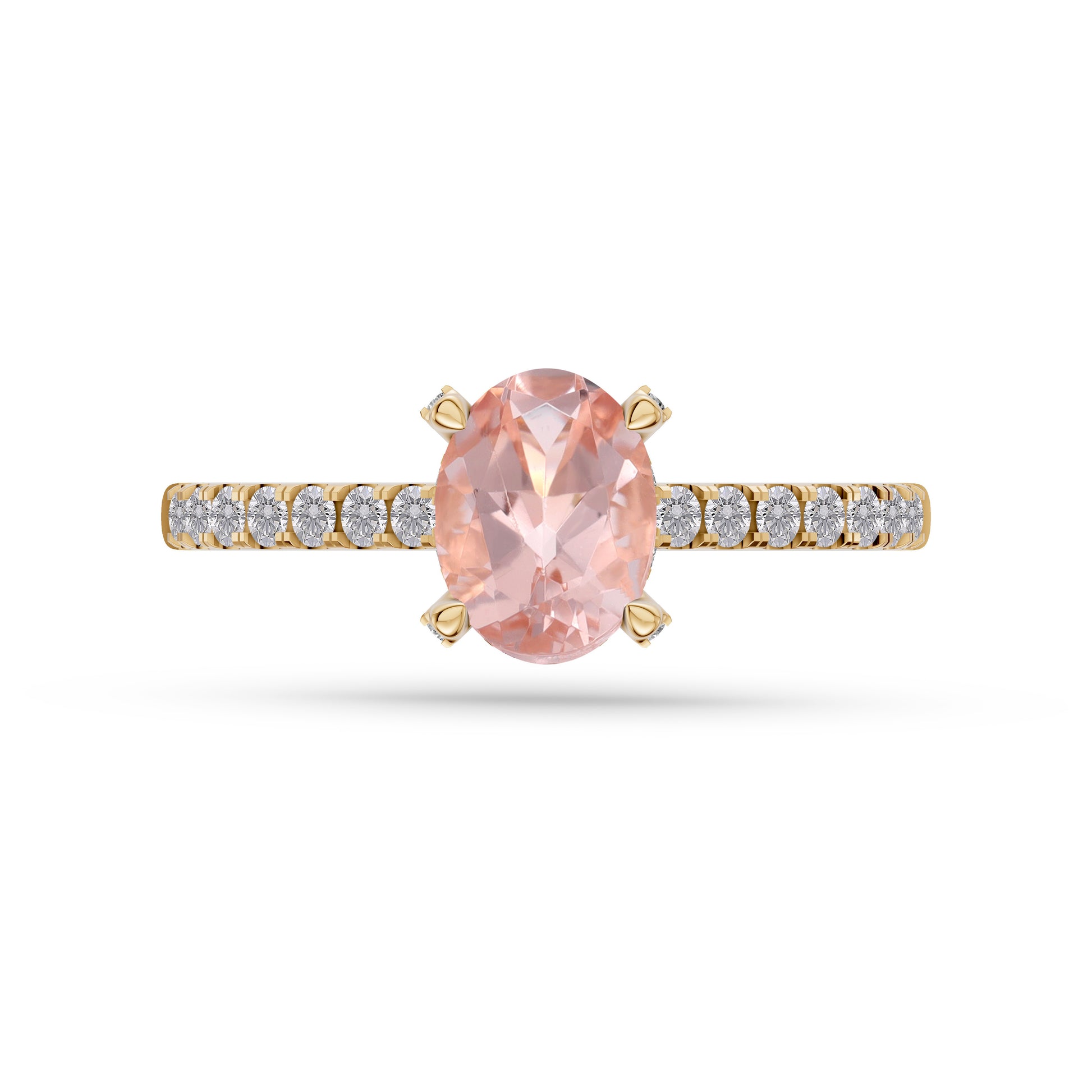 Morganite Oval Shaped Diamond Ring In 14K Gold