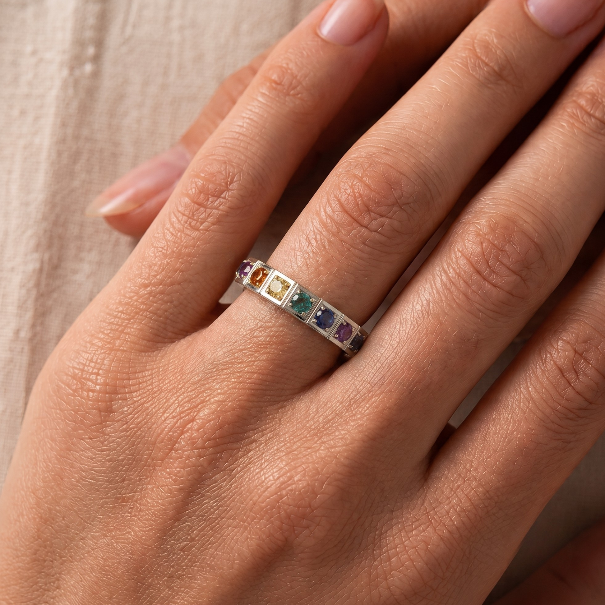 Multi-Color Stackable Ring in 14K Gold