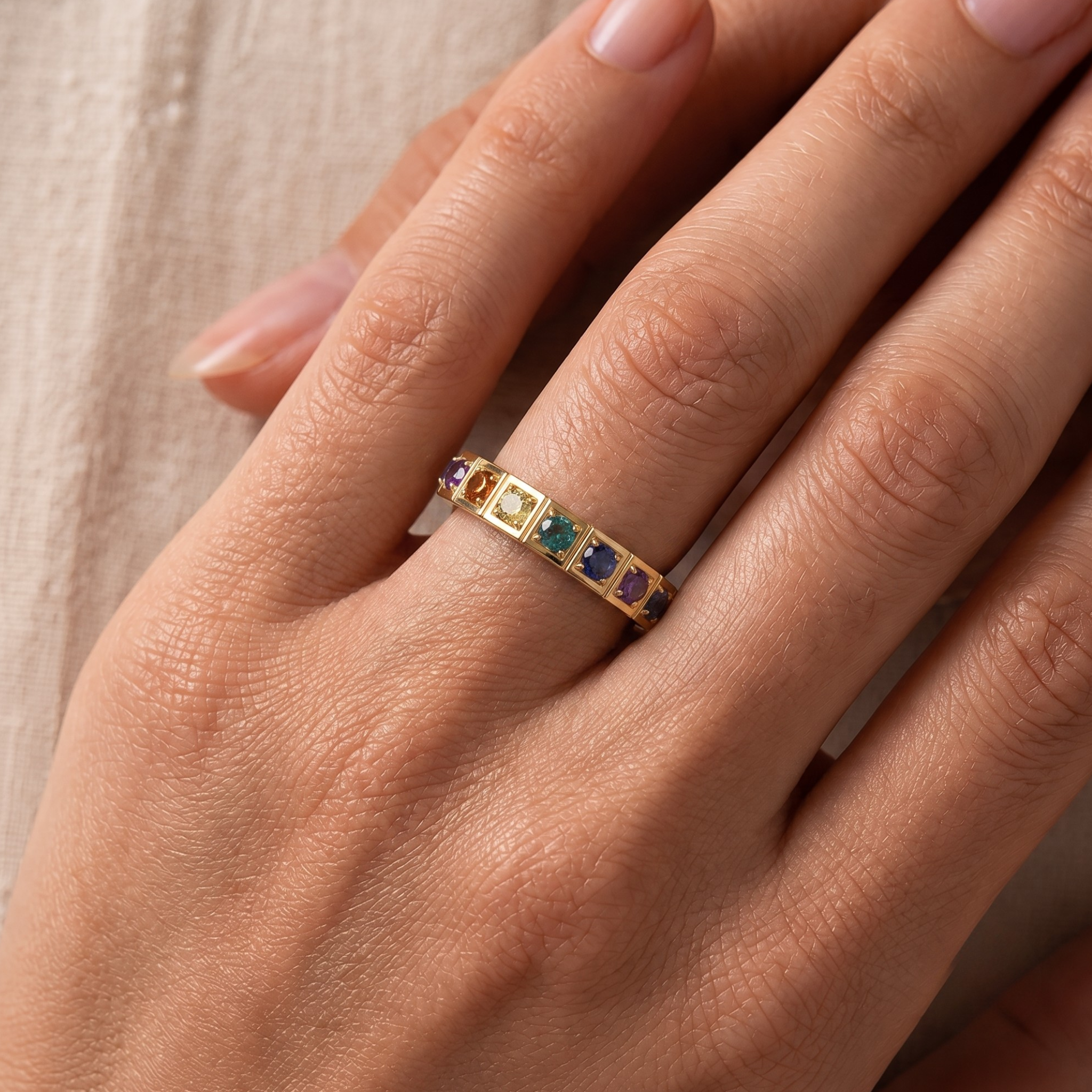 Multi-Color Stackable Ring in 14K Gold