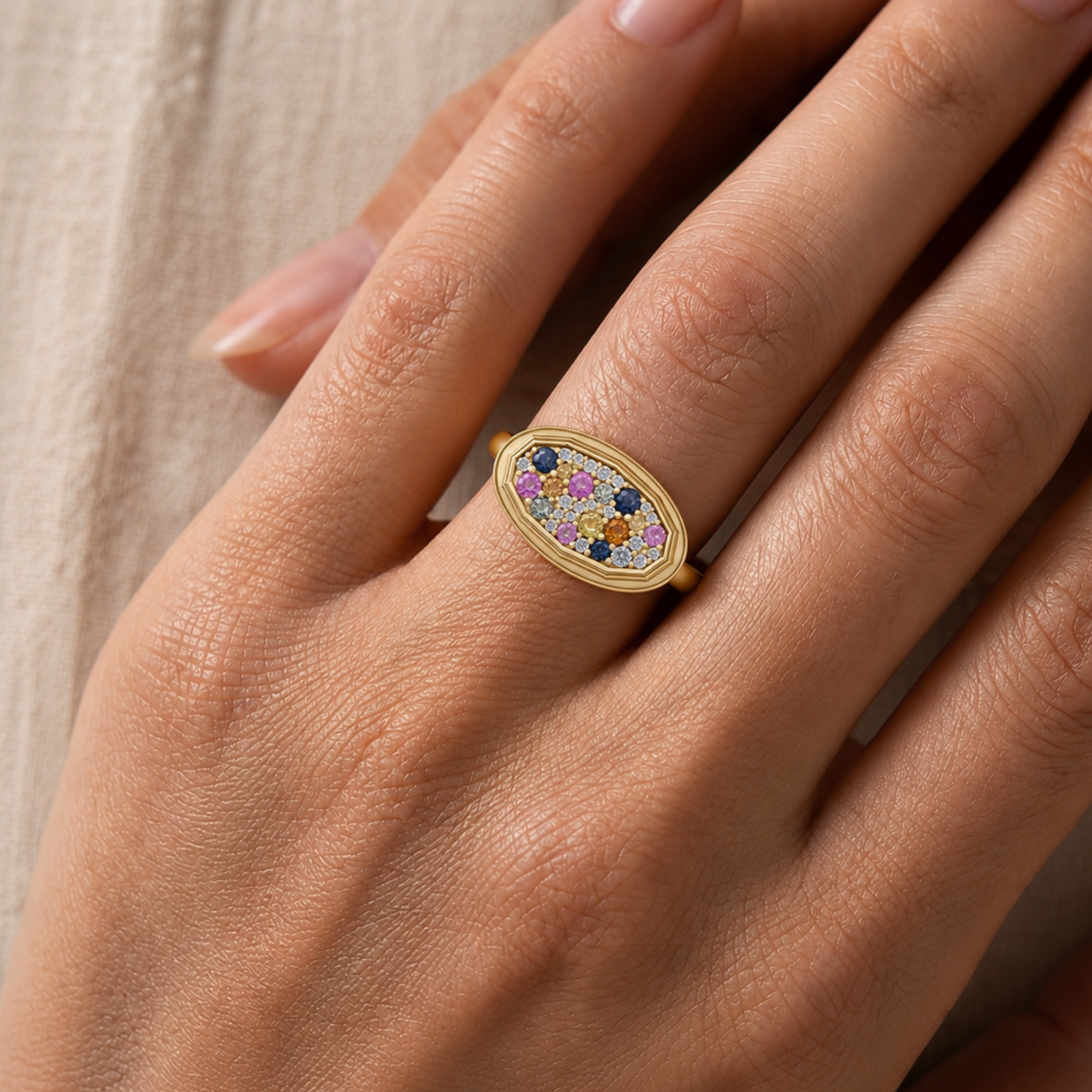 Multi-Sapphire and Diamond Confetti Ring in 14K Gold