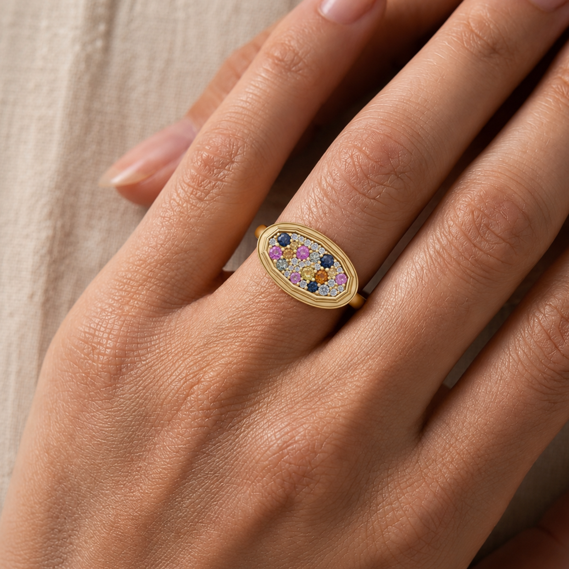 Multi-Sapphire and Diamond Confetti Ring in 14K Gold