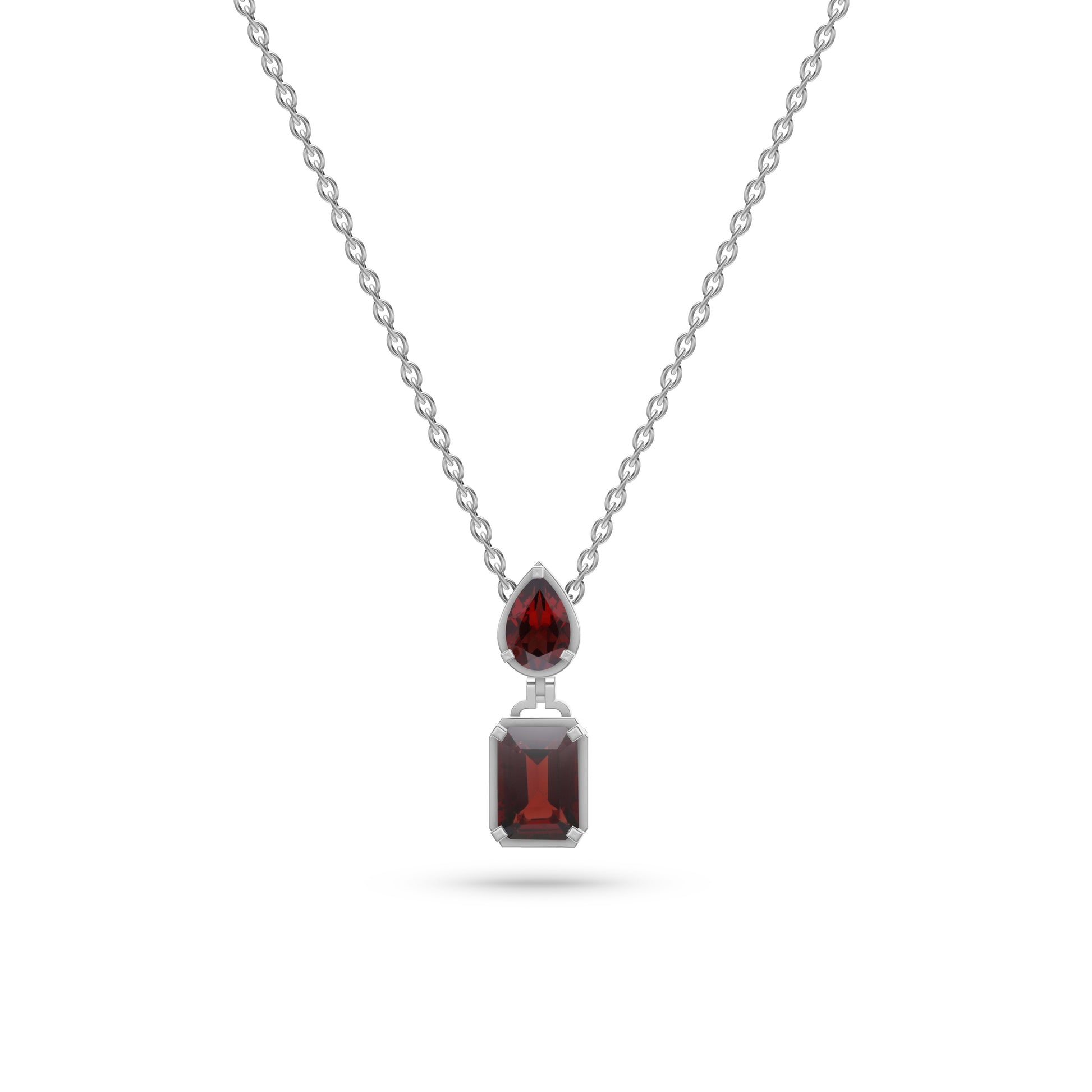 Multi Shape Garnet Pendant Necklace In 14K Gold
