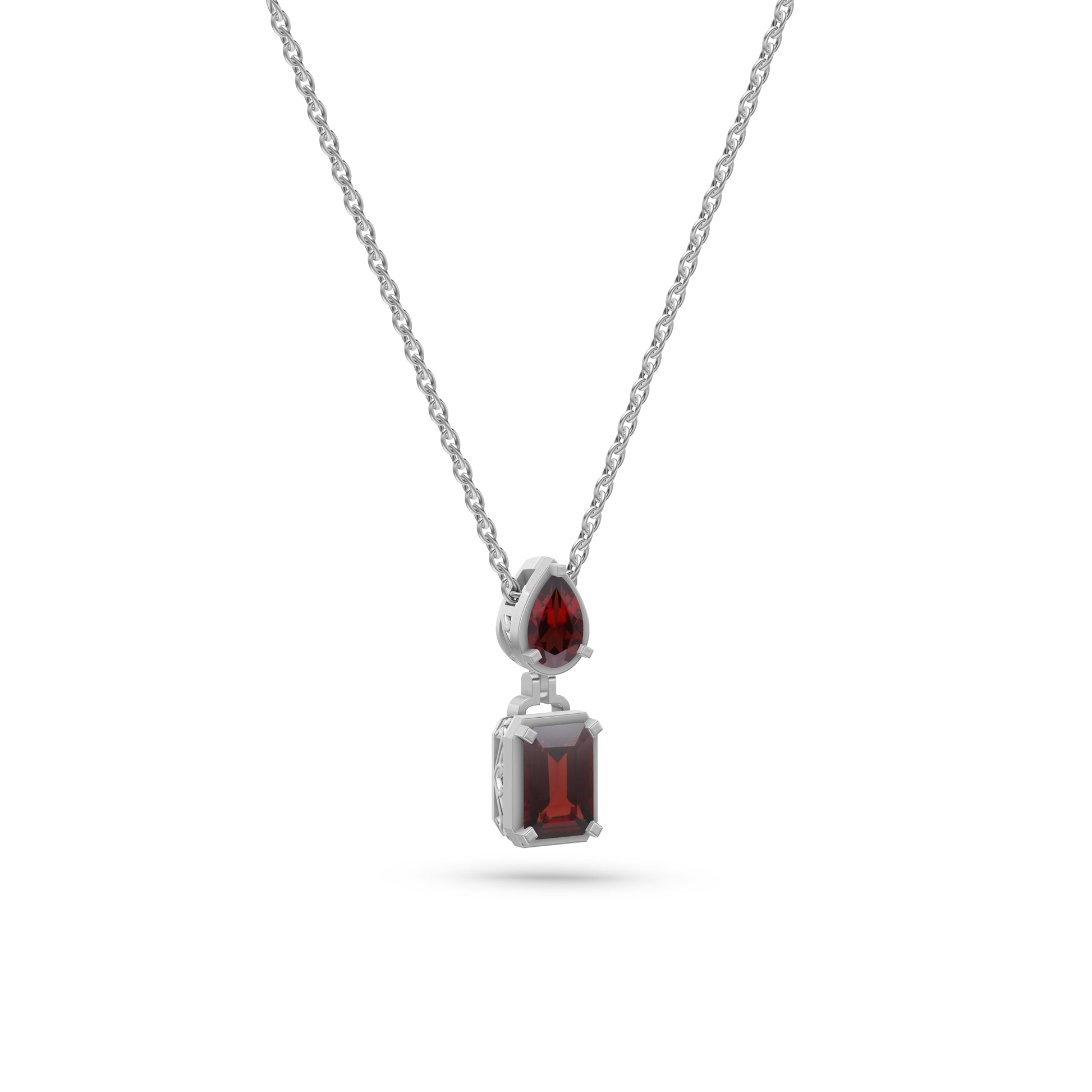 Multi Shape Garnet Pendant Necklace In 14K Gold
