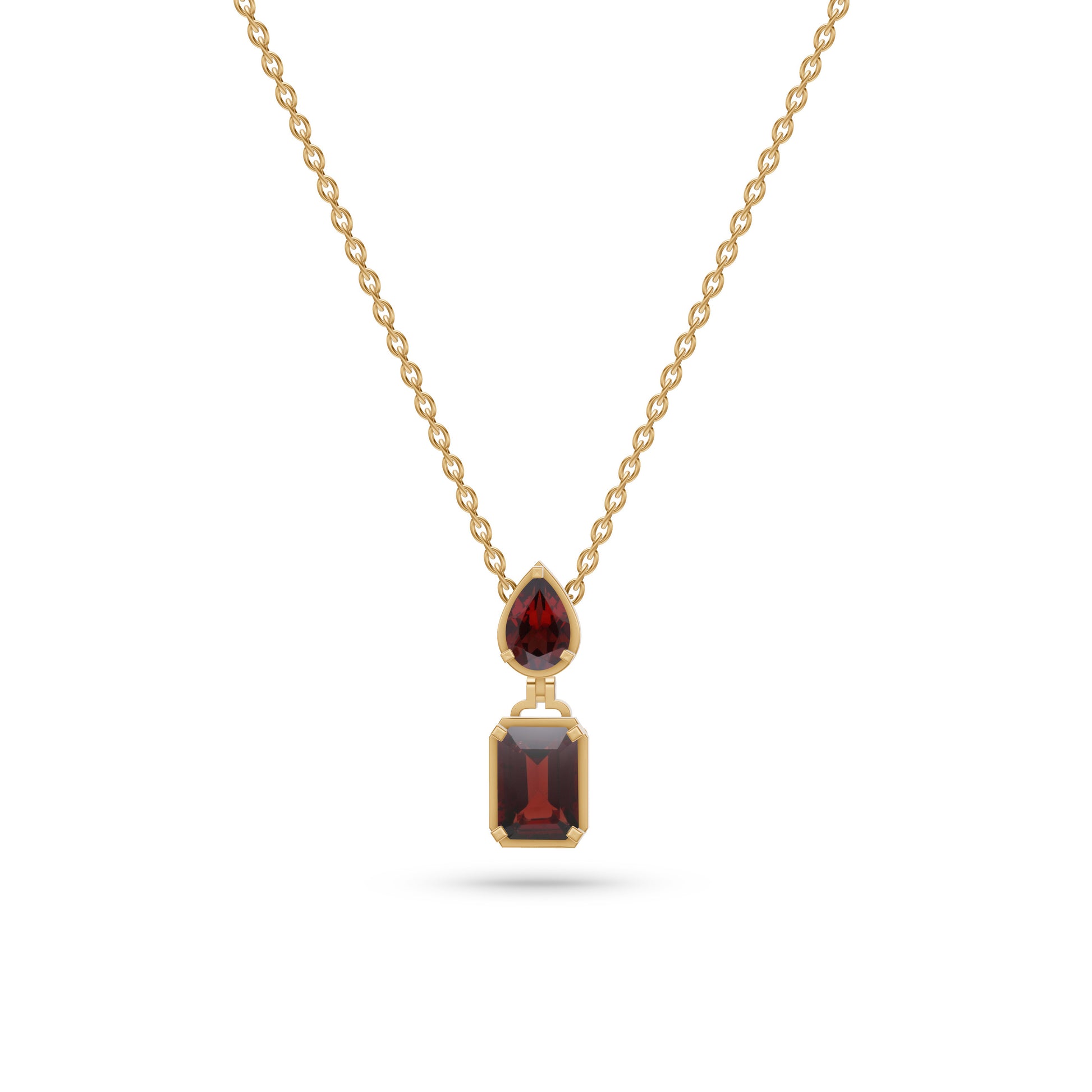 Multi Shape Garnet Pendant Necklace In 14K Gold