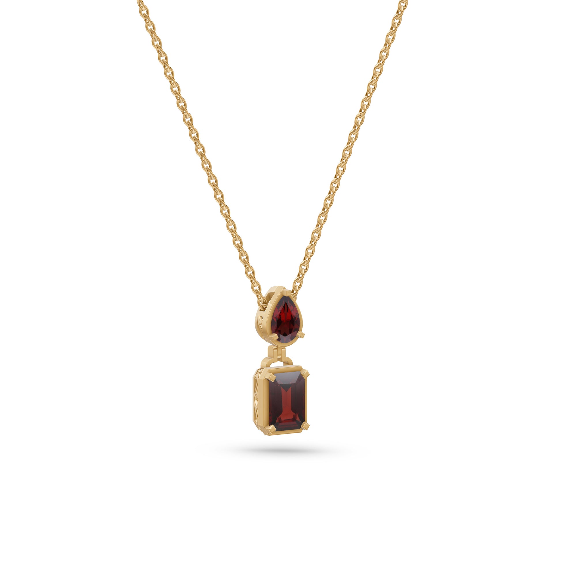 Multi Shape Garnet Pendant Necklace In 14K Gold