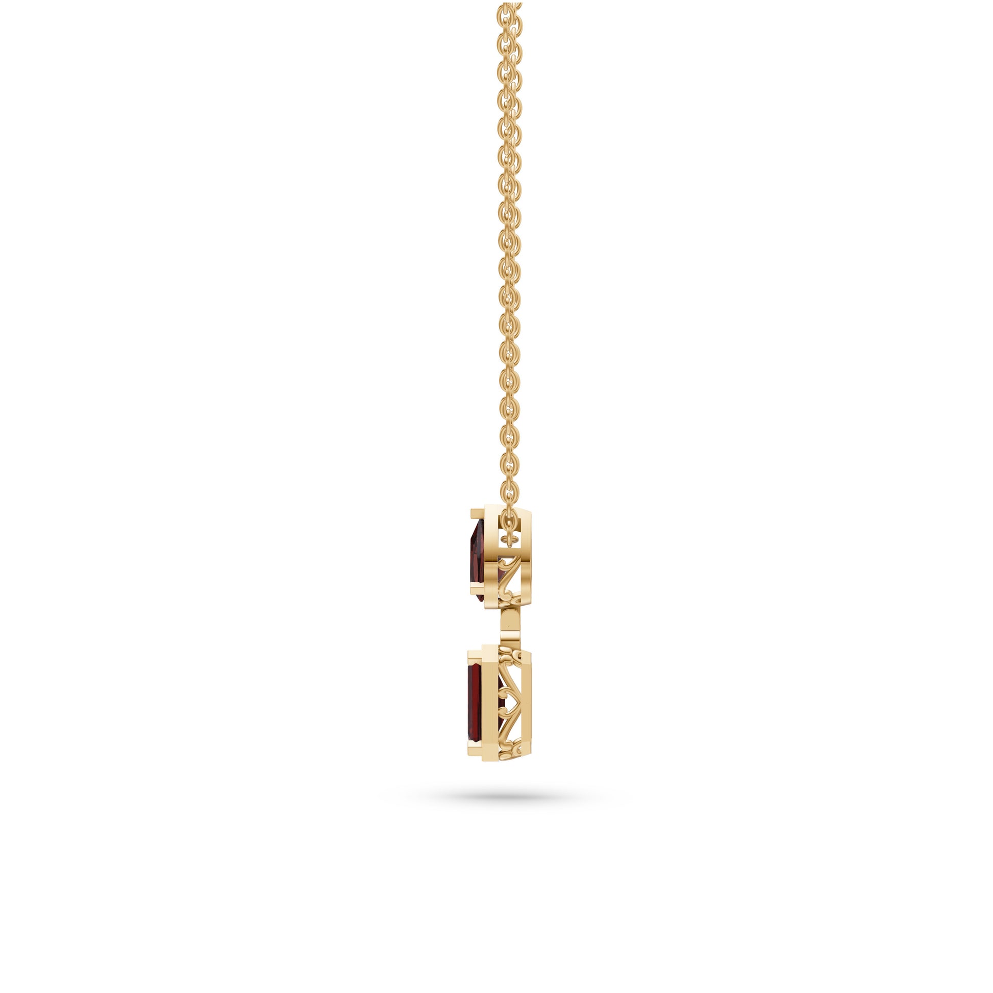 Multi Shape Garnet Pendant Necklace In 14K Gold