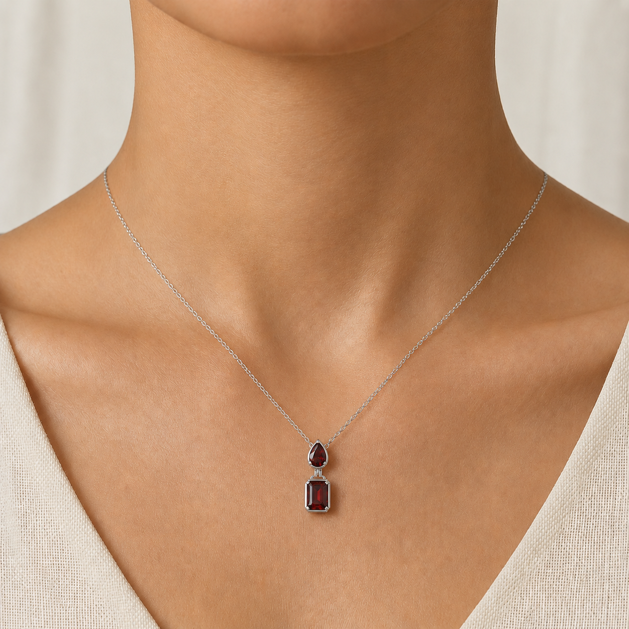 Multi Shape Garnet Pendant Necklace In 14K Gold
