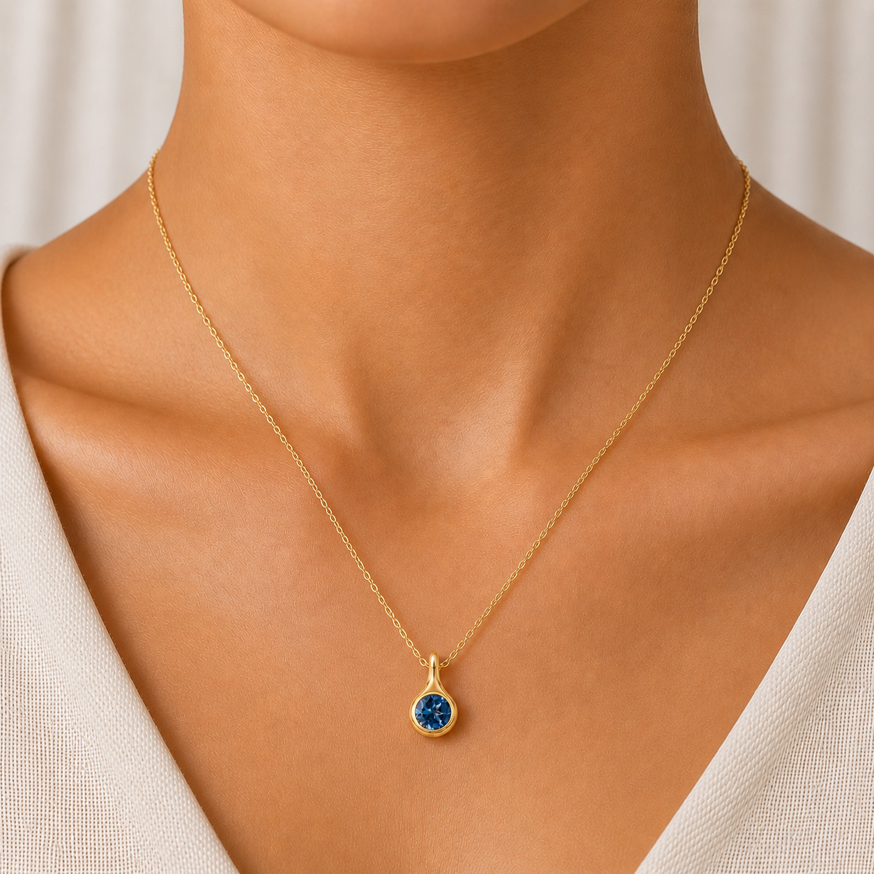 London Blue Topaz Droplet Necklace In 14K Gold