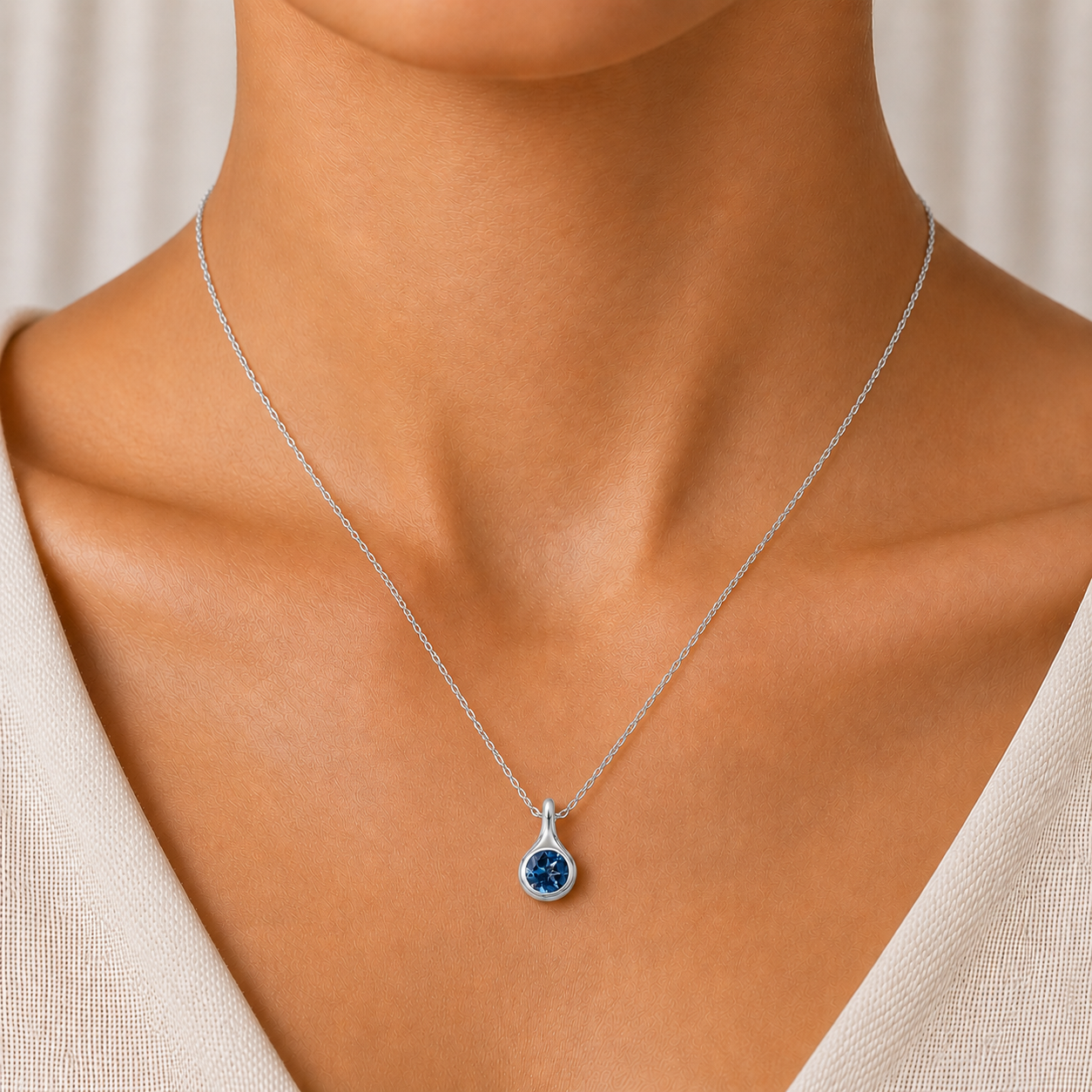 London Blue Topaz Droplet Necklace In 14K Gold