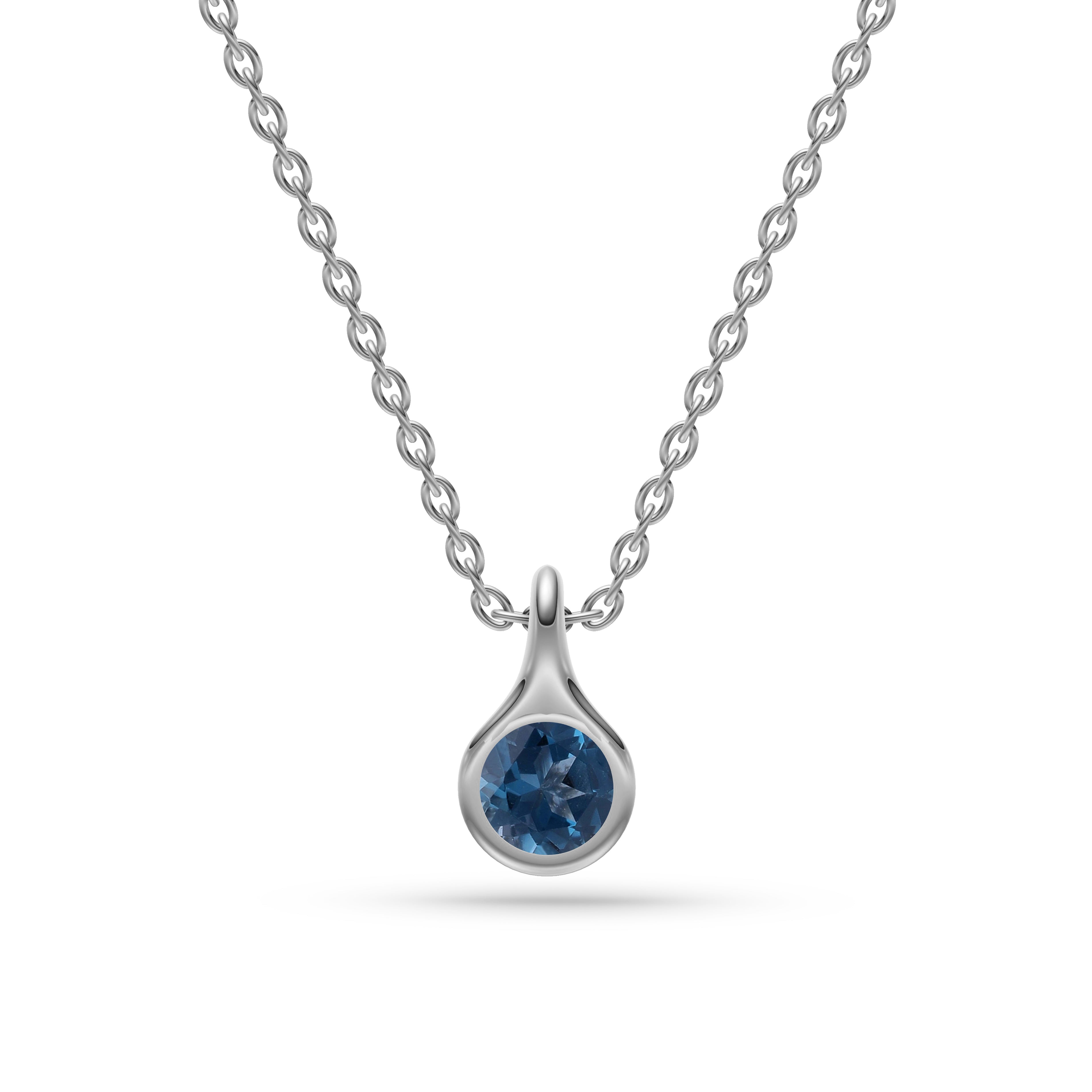 London Blue Topaz Droplet Necklace In 14K Gold