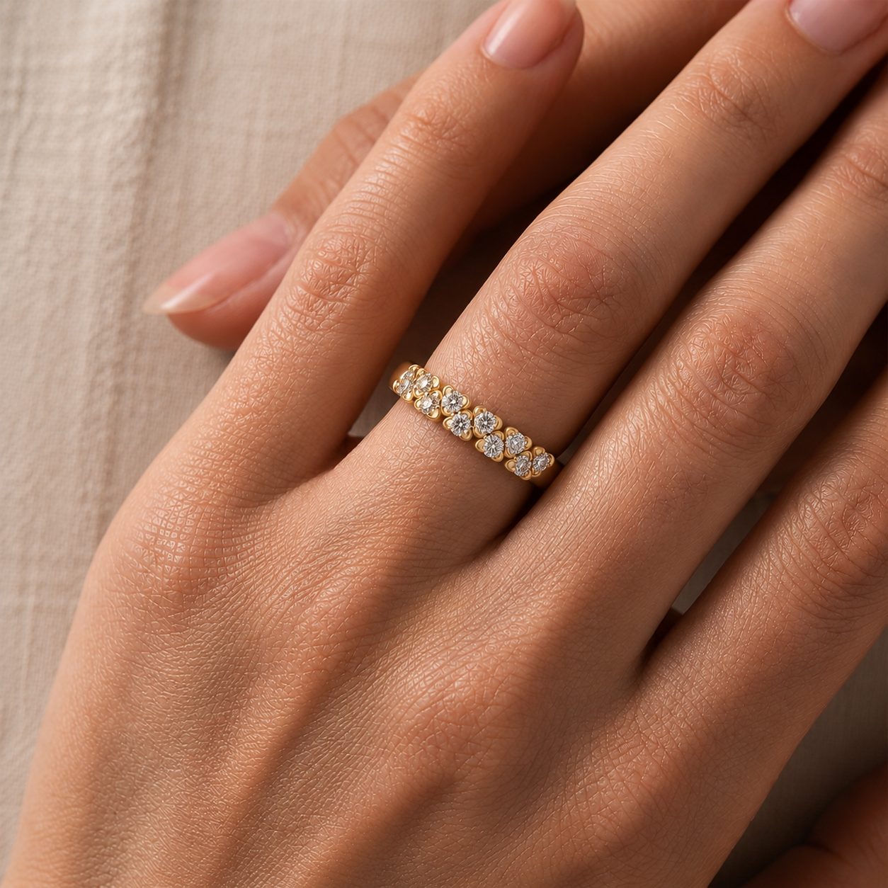 Nature Inspired Diamond Band Ring in 14K Gold