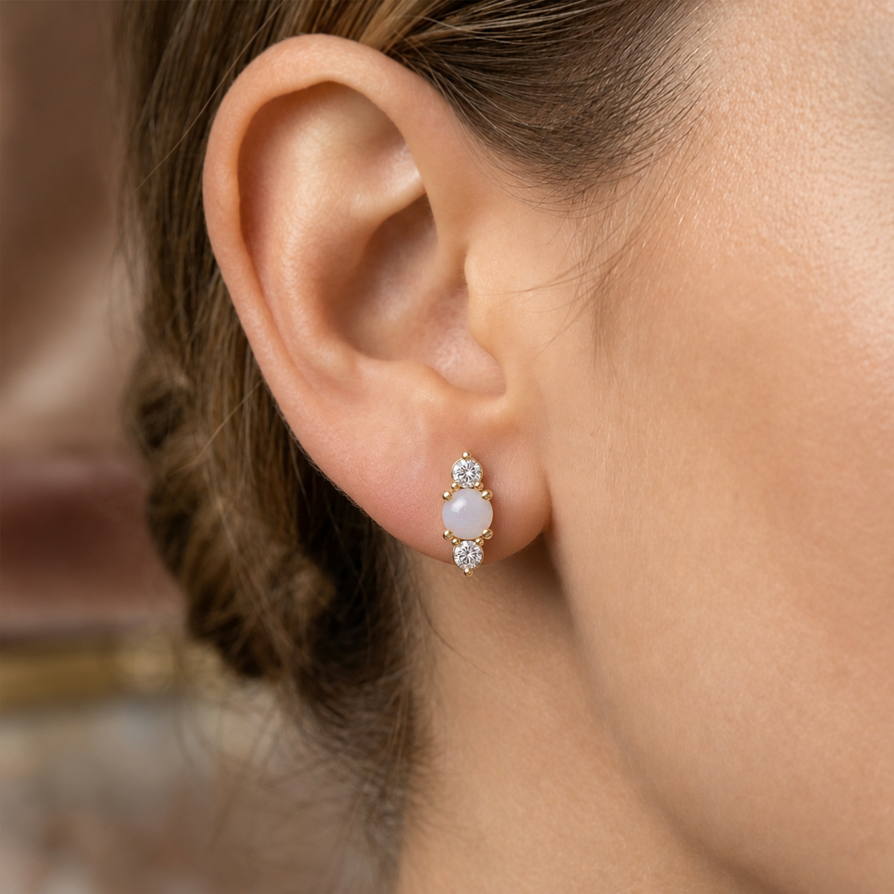 Opal Diamond Earrings In 14K Gold