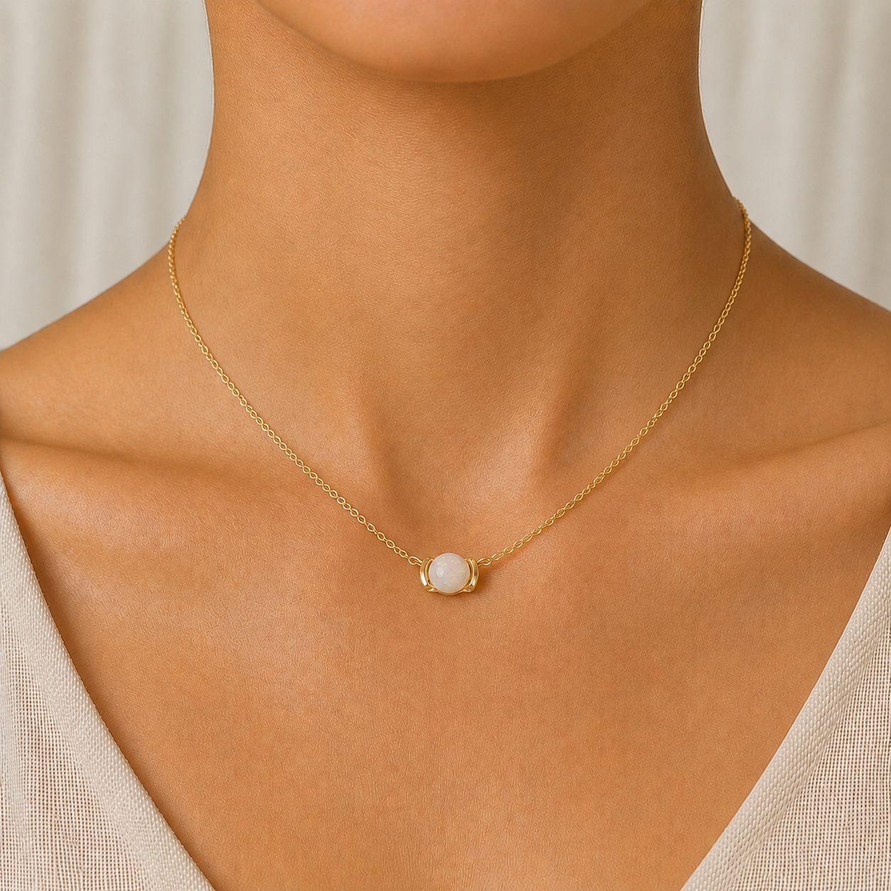 Opal Moon Necklace in 14K Gold