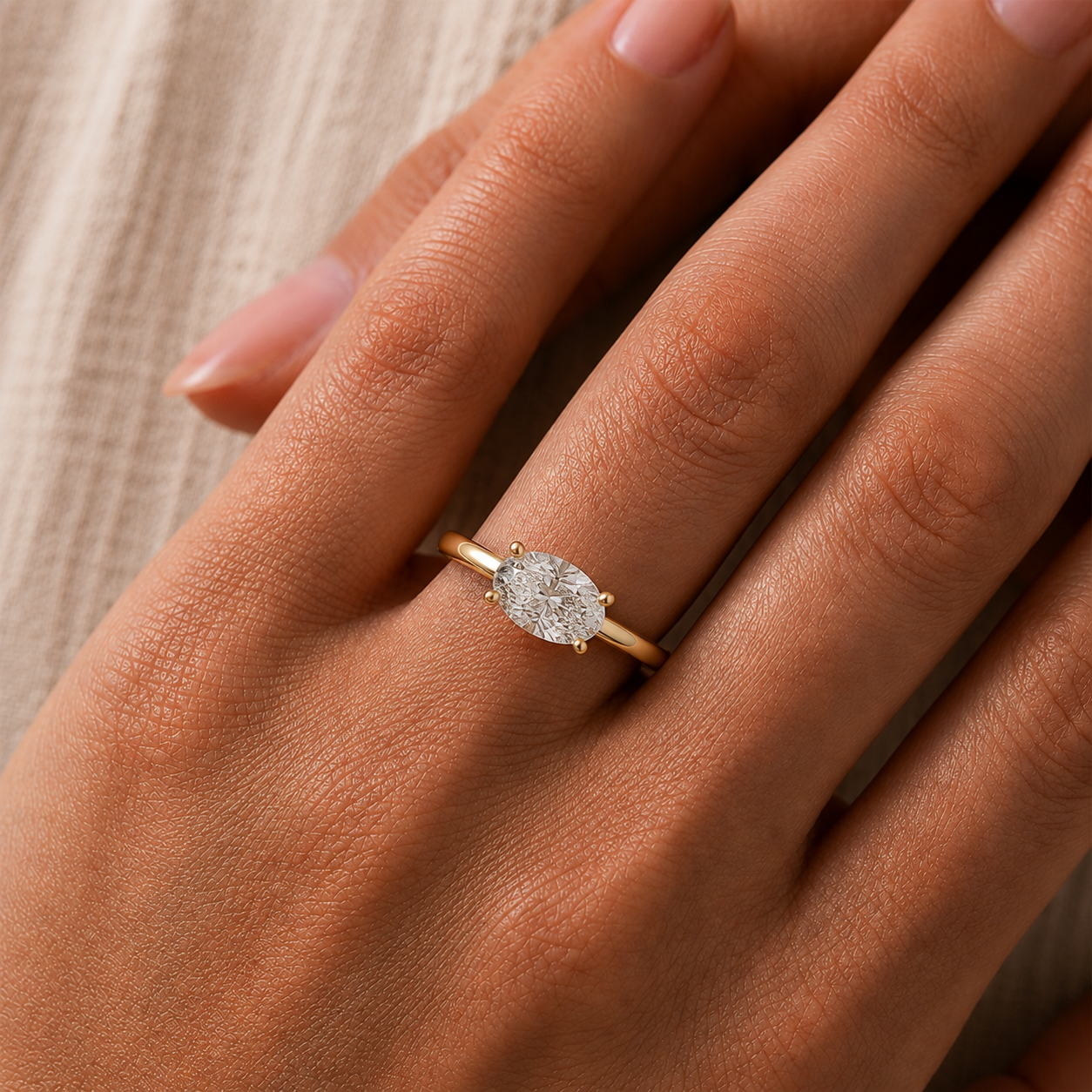 Oval Cut Solitaire Diamond Engagement Ring in 14K Gold