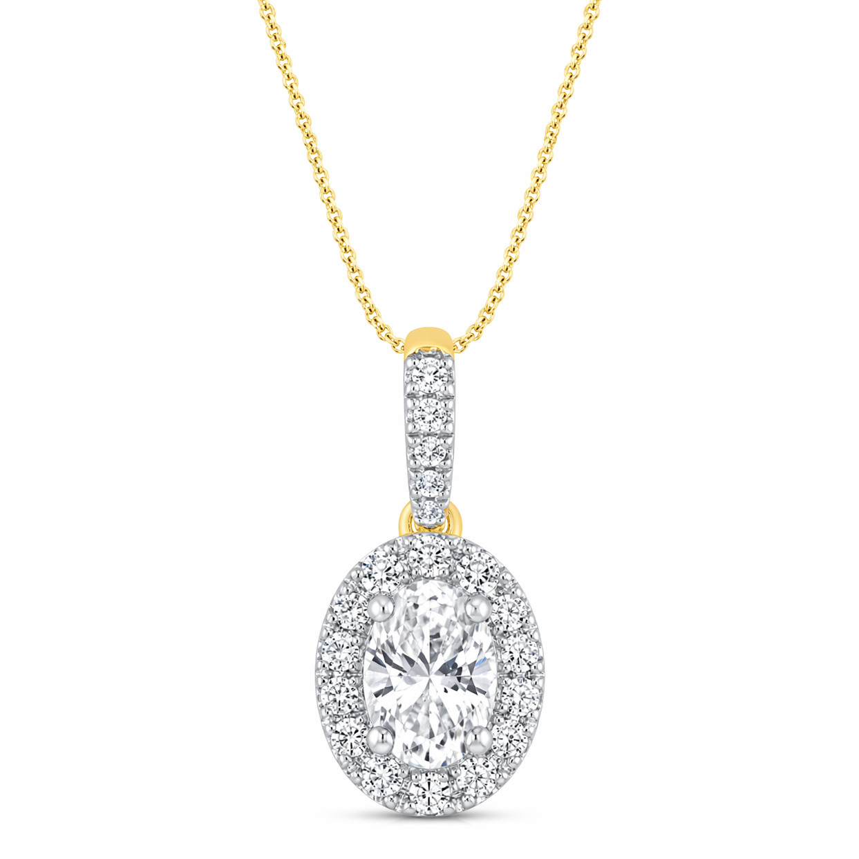 Lumière Oval Halo Pendant Necklace in 14K Gold