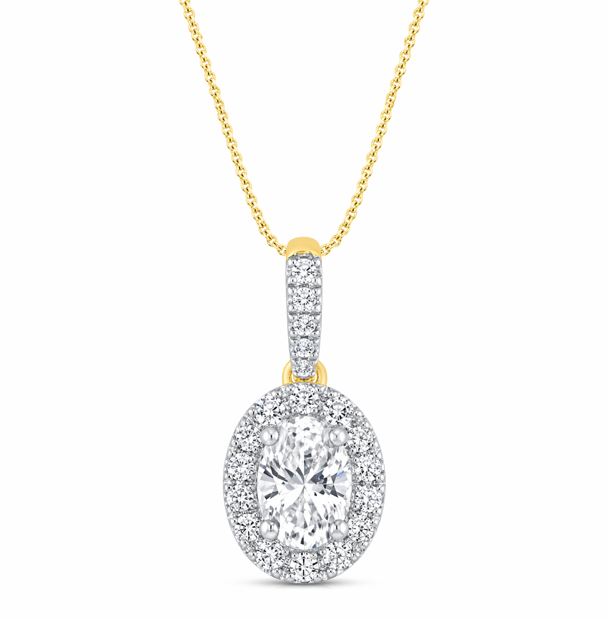 Lumière Oval Halo Pendant Necklace in 14K Gold