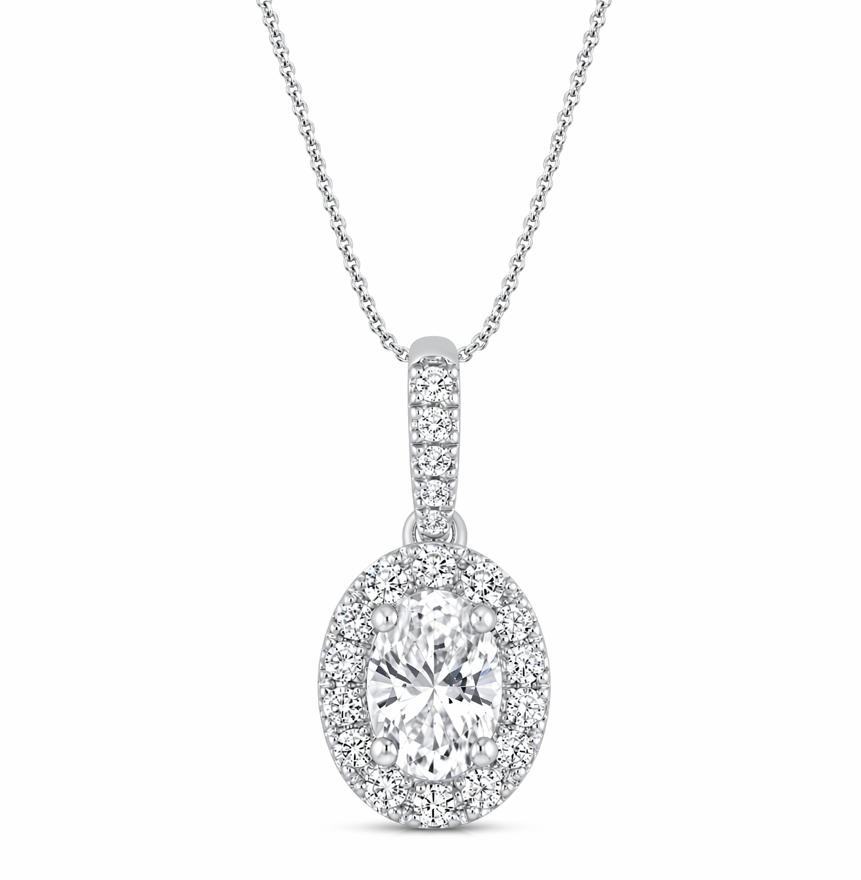Lumière Oval Halo Pendant Necklace in 14K Gold