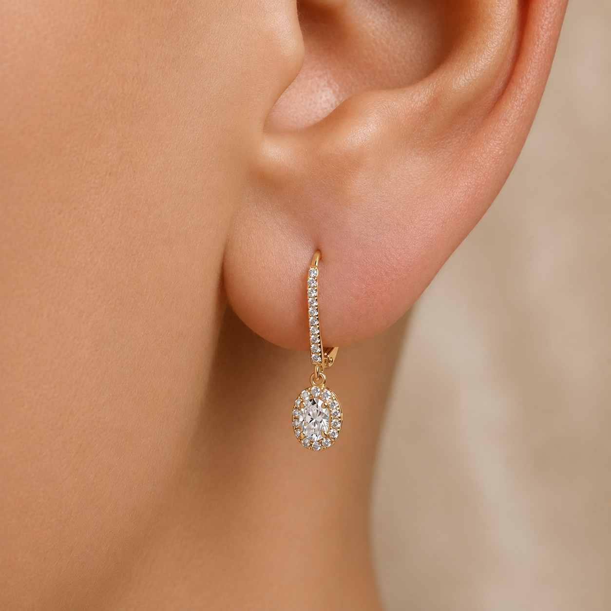 Oval Halo Natural Diamond Earrings In 14K Gold