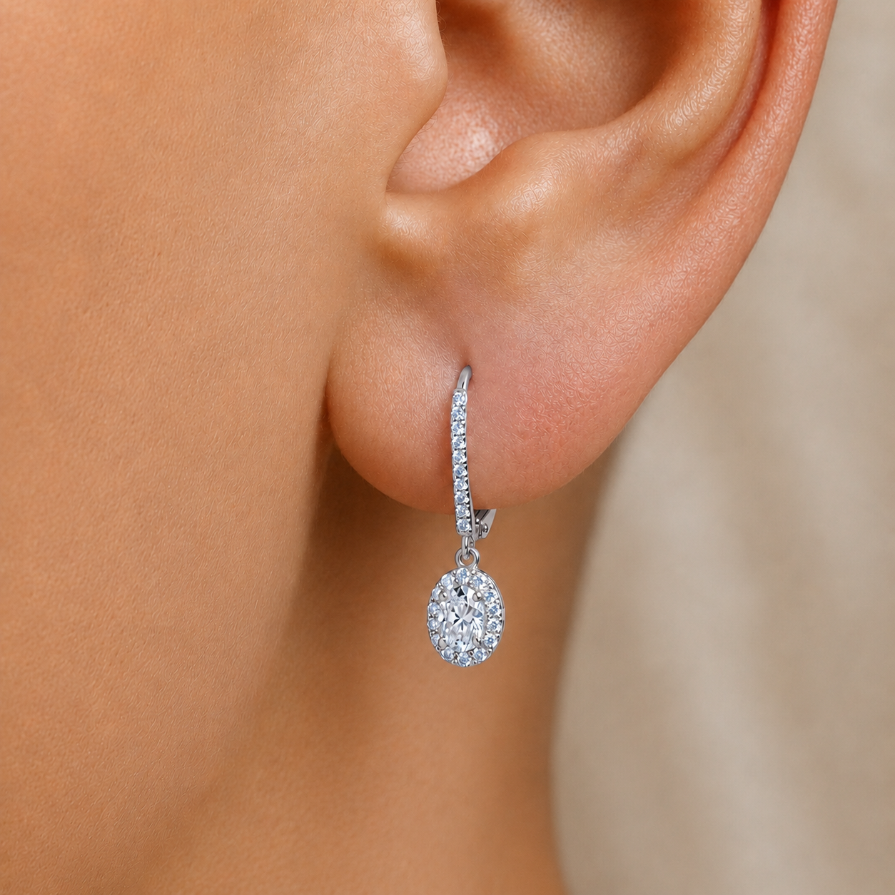 Oval Halo Natural Diamond Earrings In 14K Gold