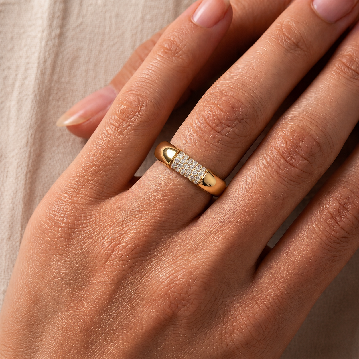 Pave Diamond Scroll Ring in 14K Gold