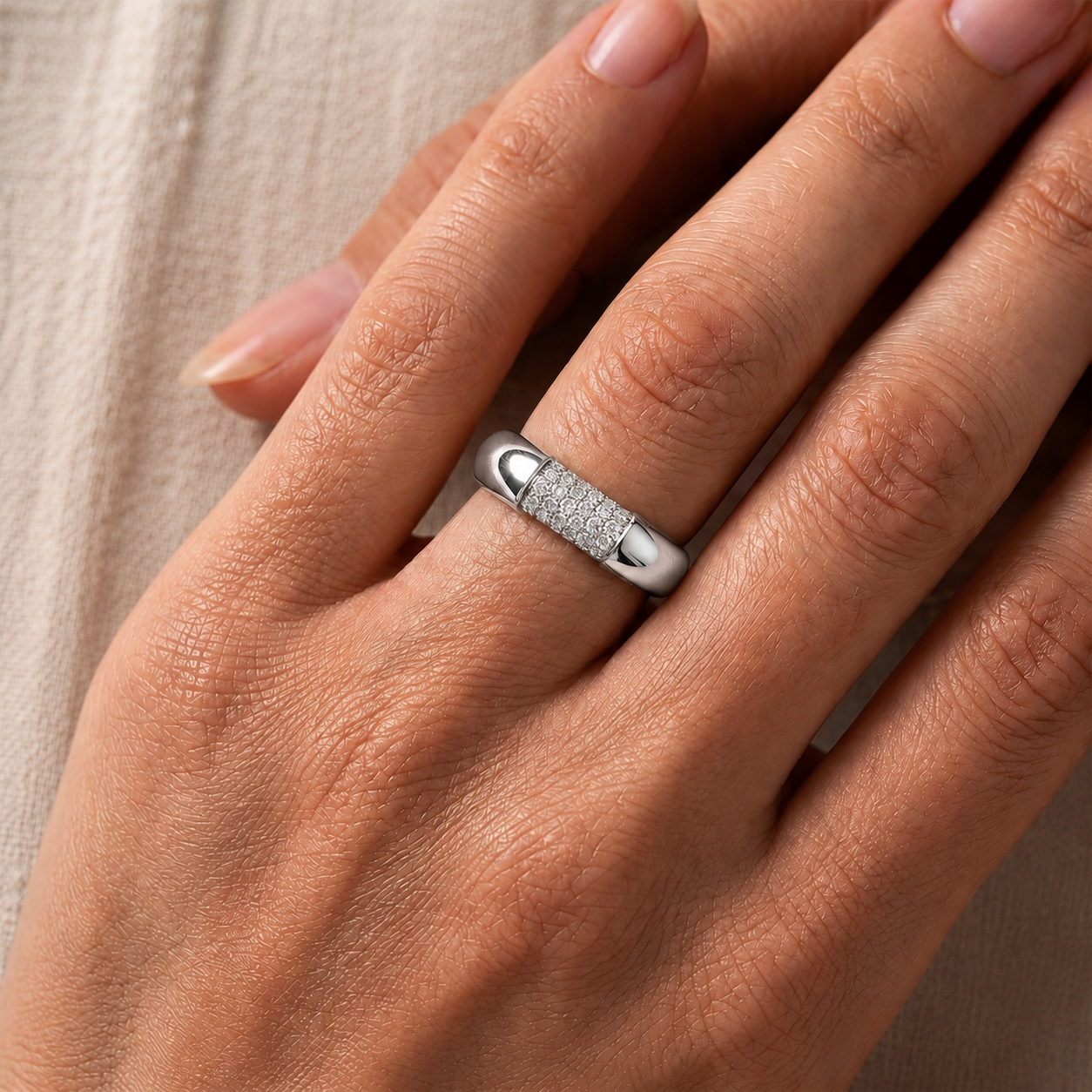 Pave Diamond Scroll Ring in 14K Gold