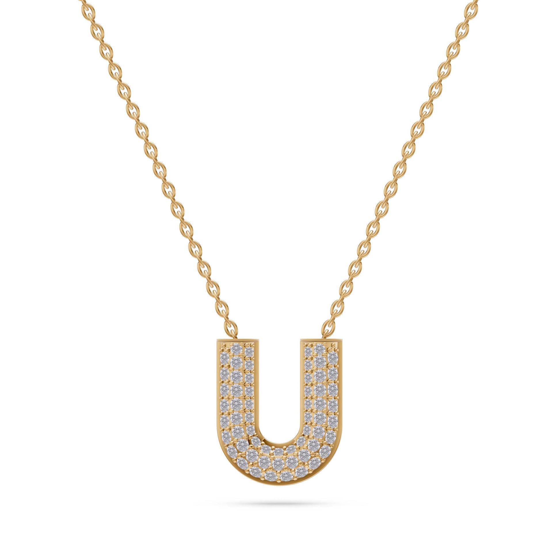Pave Diamond Initial Necklace Letter U In 14K Gold