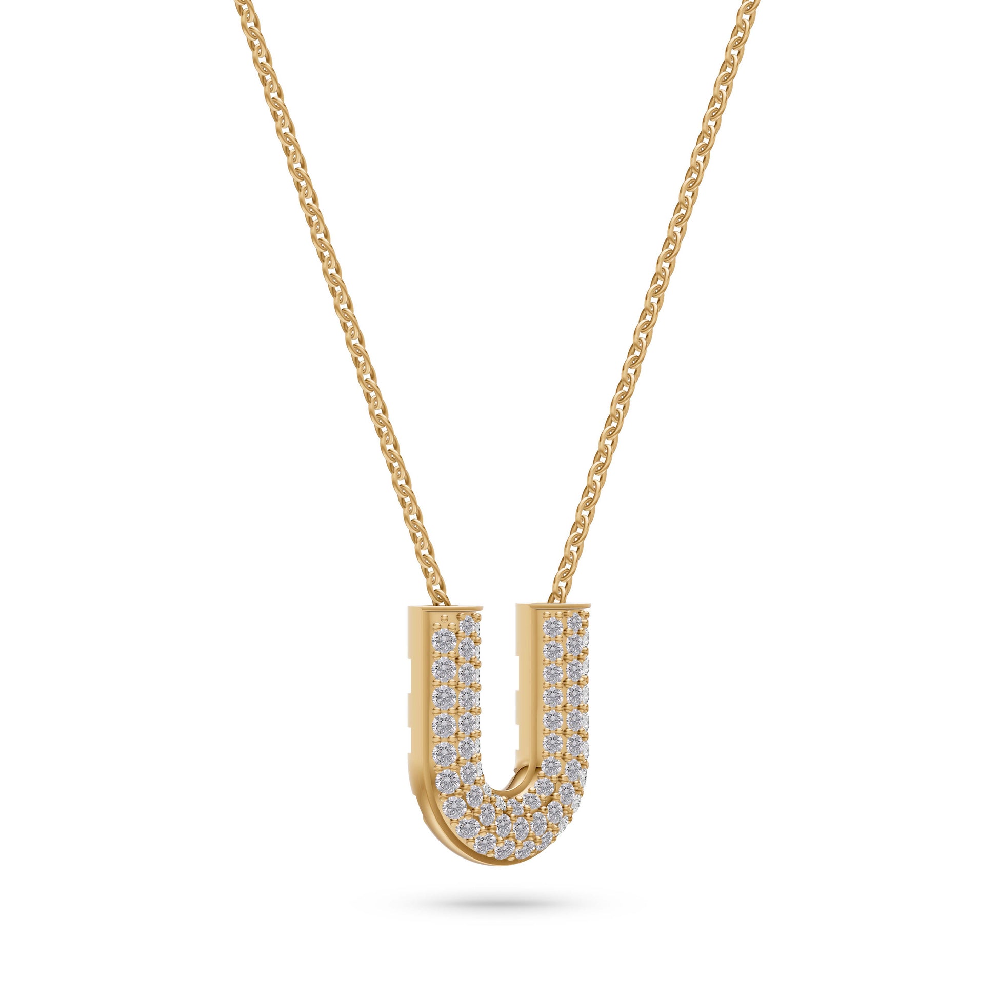Pave Diamond Initial Necklace Letter U In 14K Gold