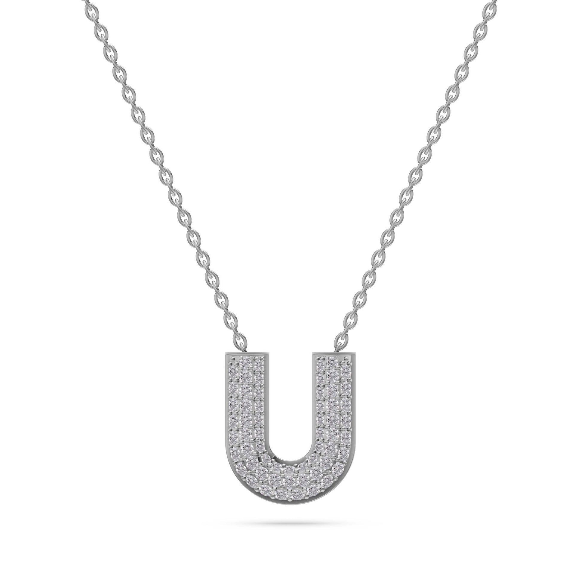 Pave Diamond Initial Necklace Letter U In 14K Gold