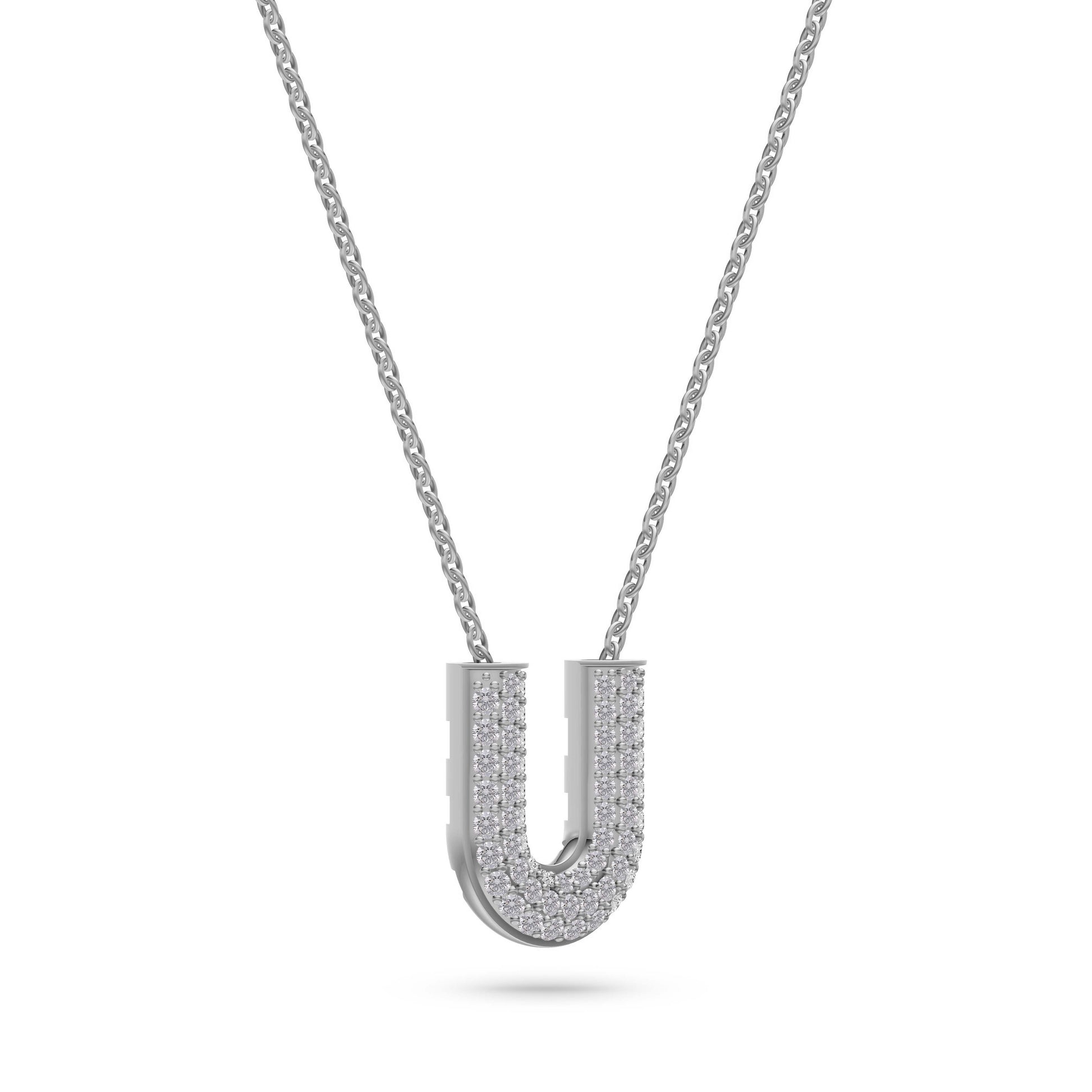 Pave Diamond Initial Necklace Letter U In 14K Gold
