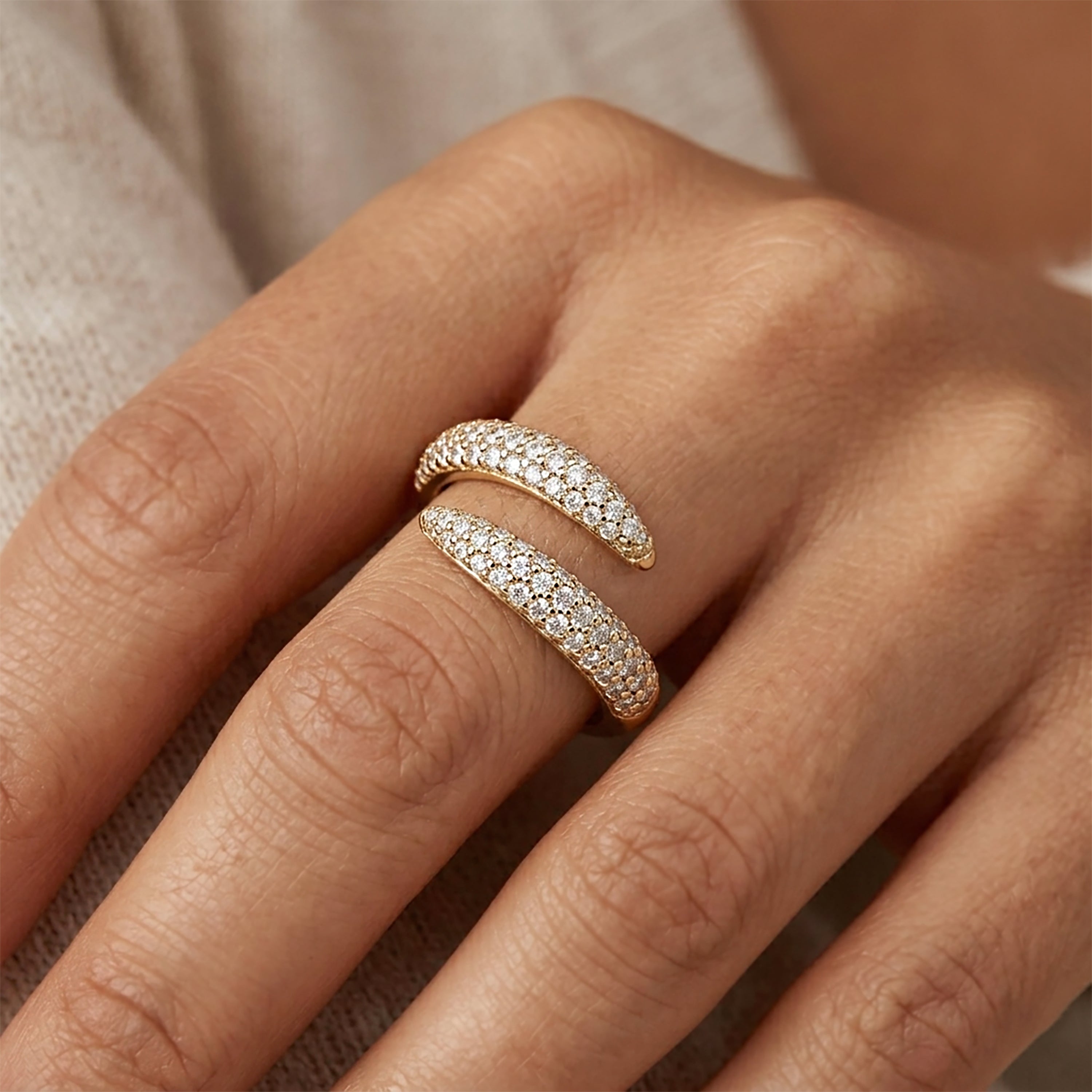 Pave Open Wrap Diamond Ring in 14K Gold