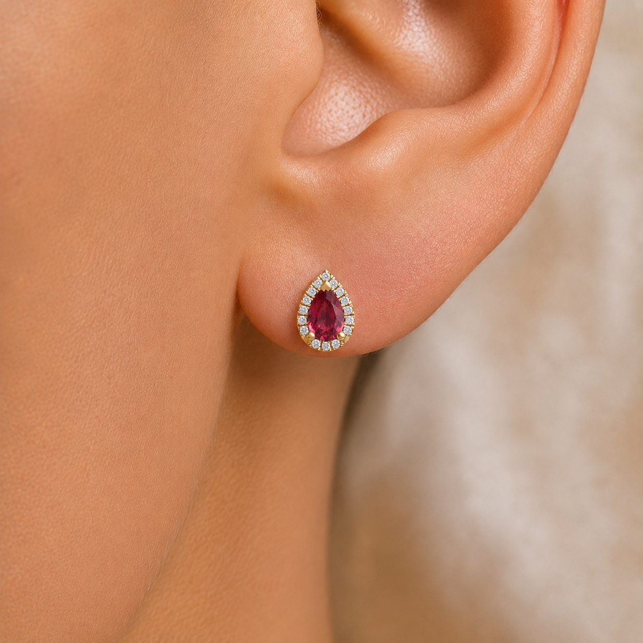 Pear-Shape Ruby Stud Earrings in 18K Gold