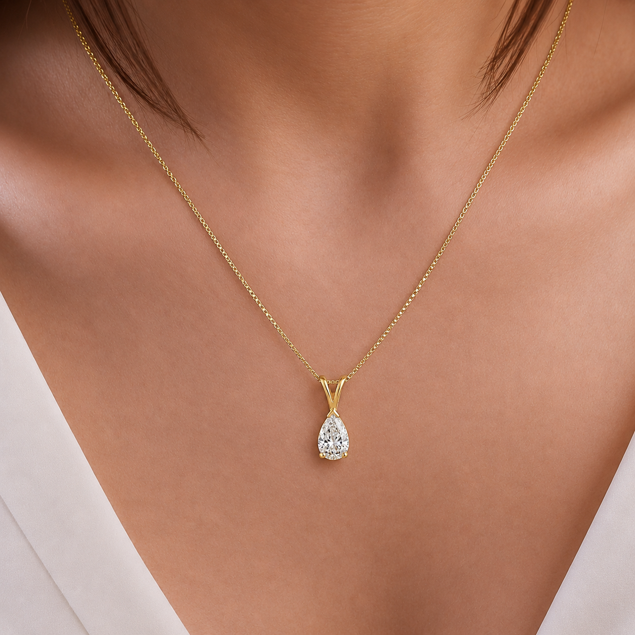 Pear-Shaped Diamond Necklace in 14K Gold