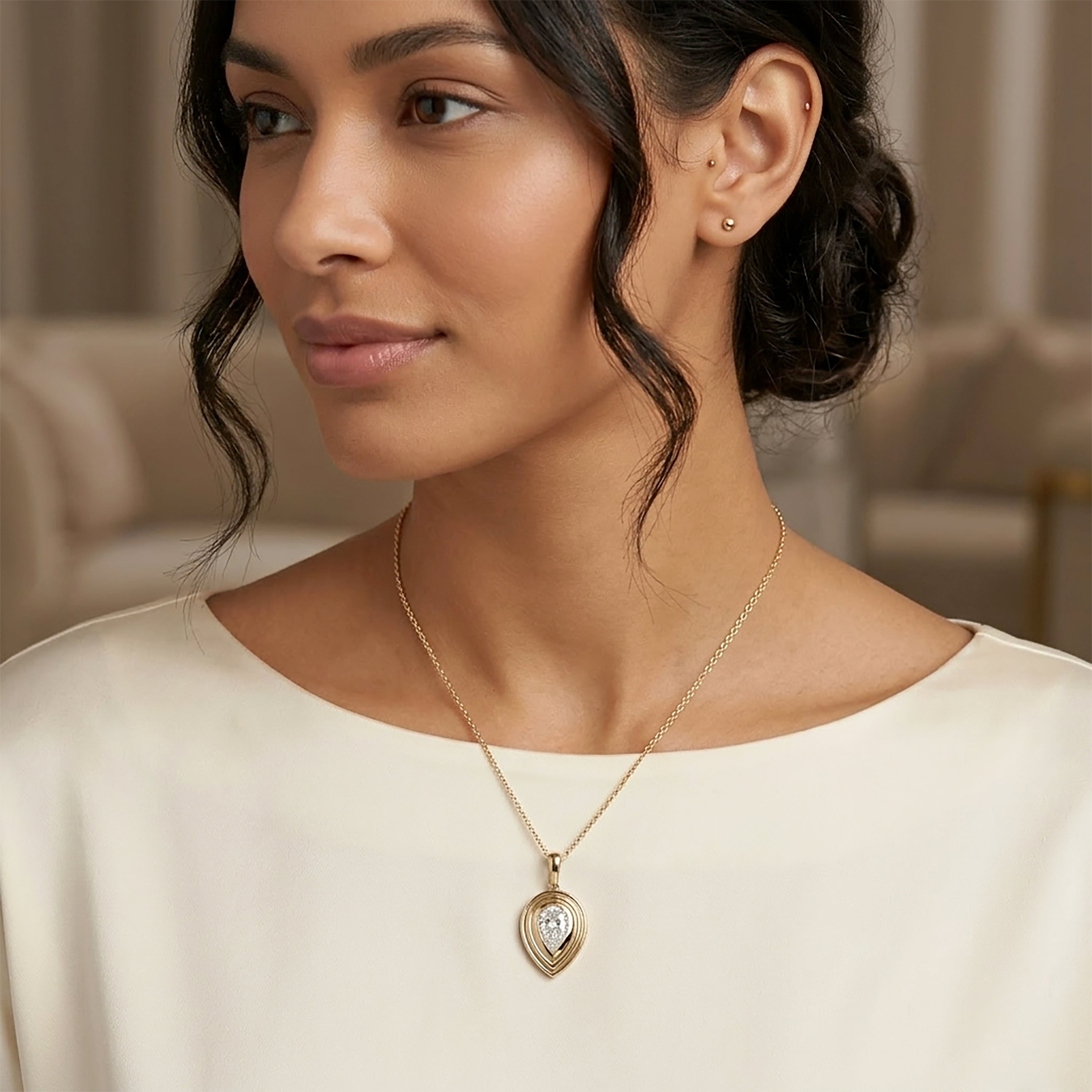 Pear Shape Diamond Multi-Frame Necklace in 14K Gold