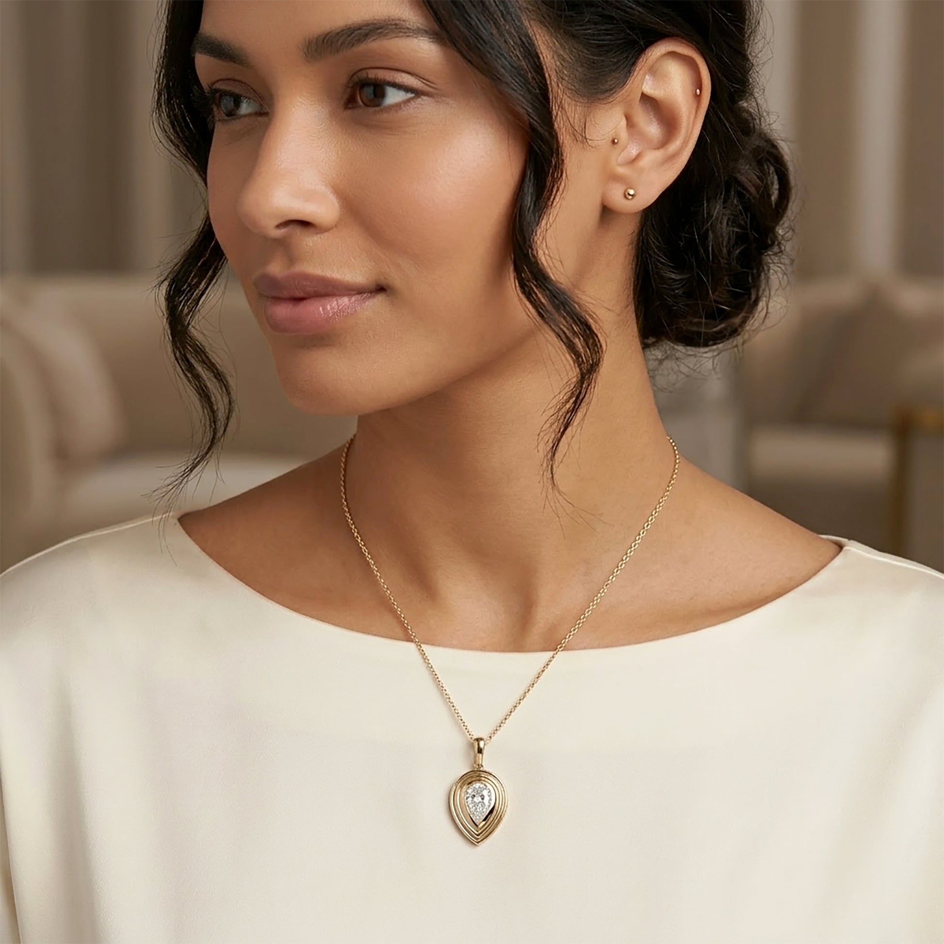 Pear Shape Diamond Multi-Frame Necklace in 14K Gold
