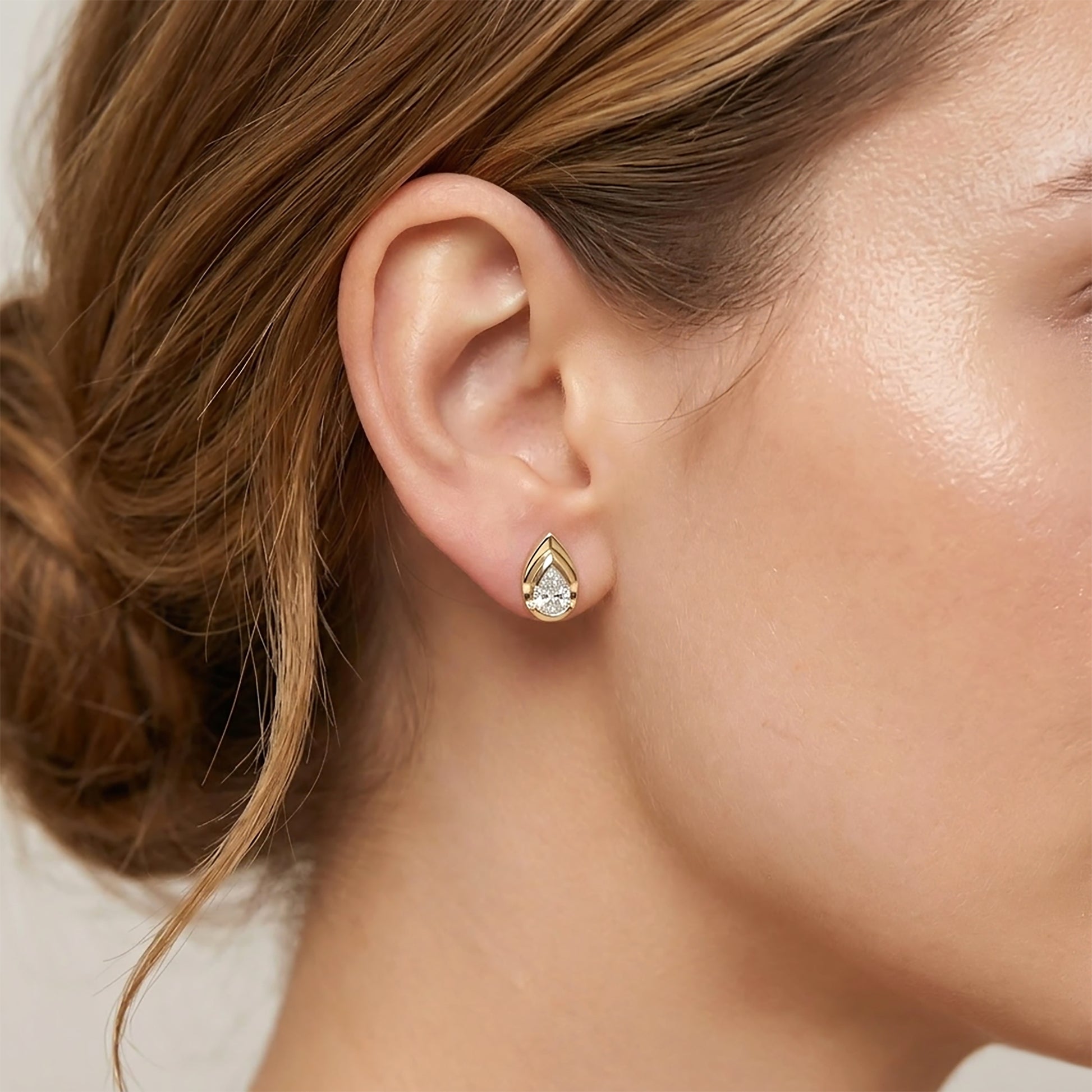 Pear Shape Diamond Stud Earrings in 14K Gold