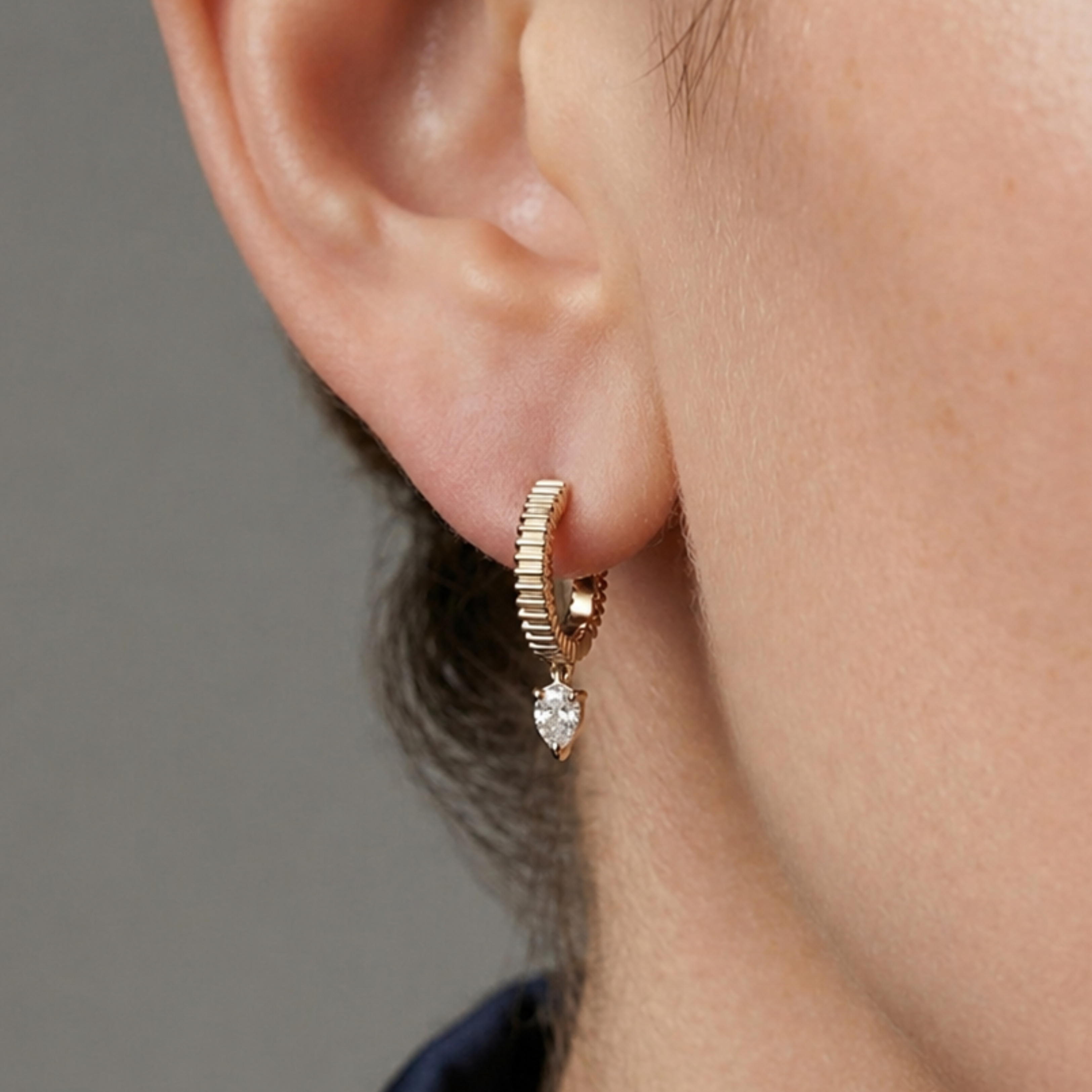 Pear Diamond Textured Hoop Earrings