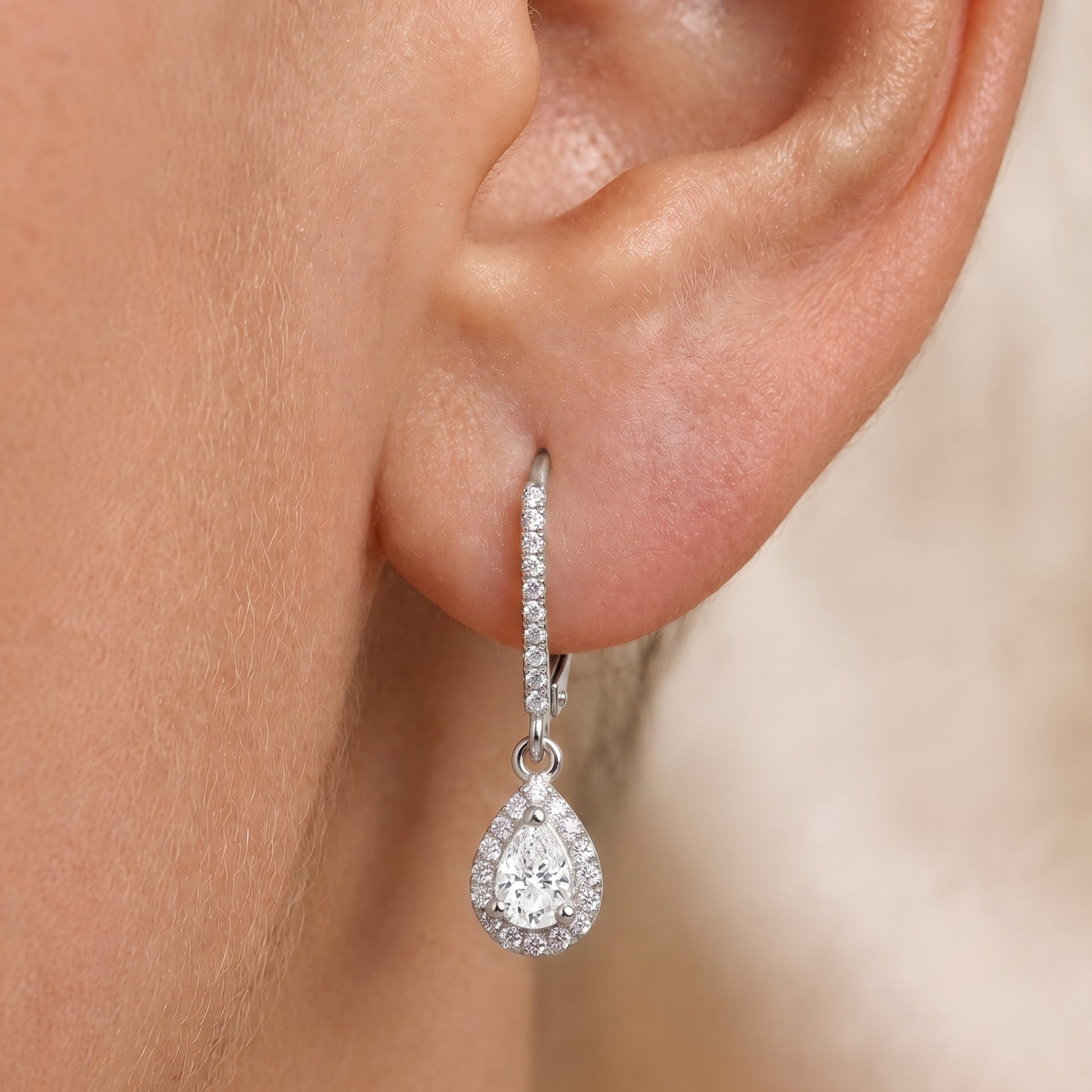 Pear Halo Natural Diamond Earrings In 14K Gold
