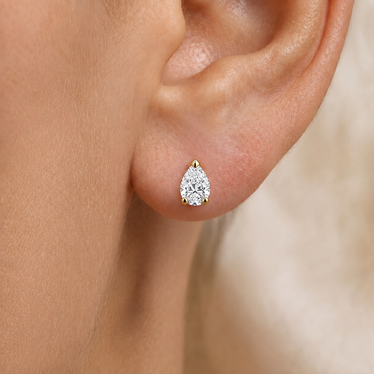 Pear Natural Diamond Stud Earrings in 14K Gold