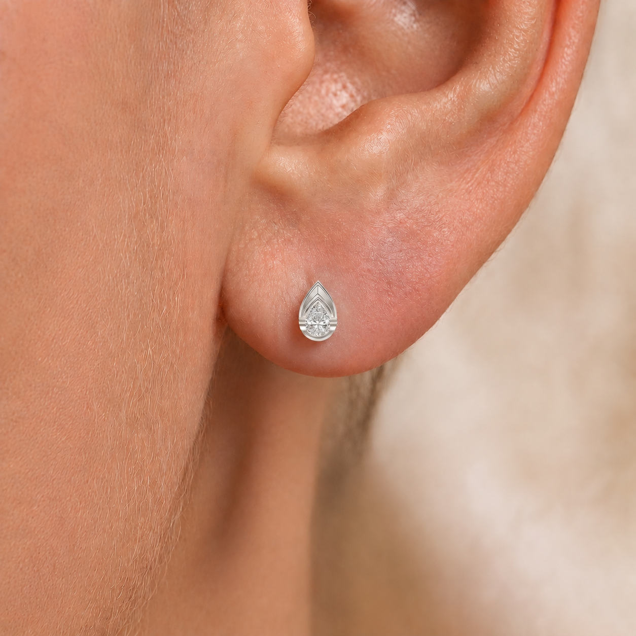 Pear Shape Diamond Stud Earrings in 14K Gold