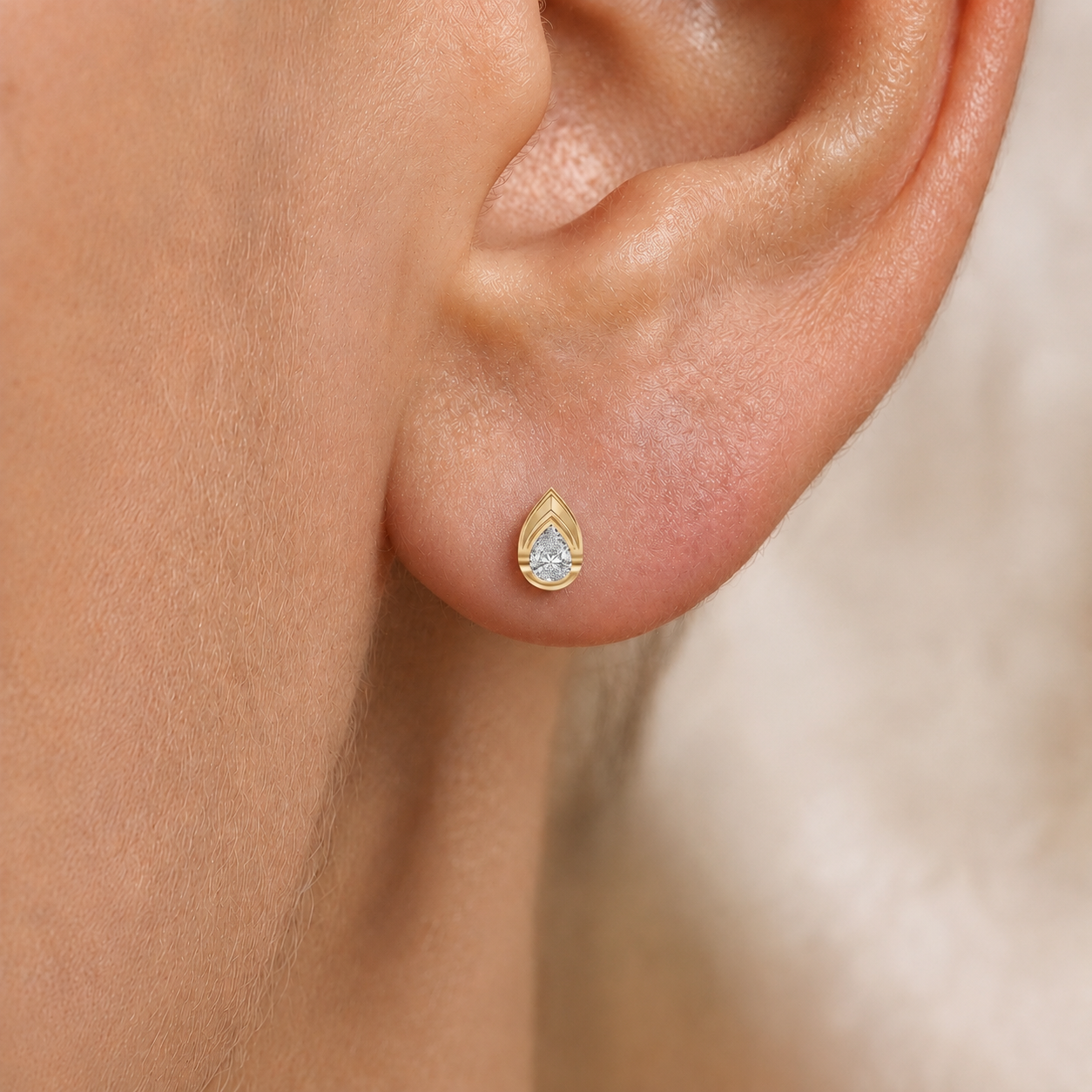 Pear Shape Diamond Stud Earrings in 14K Gold
