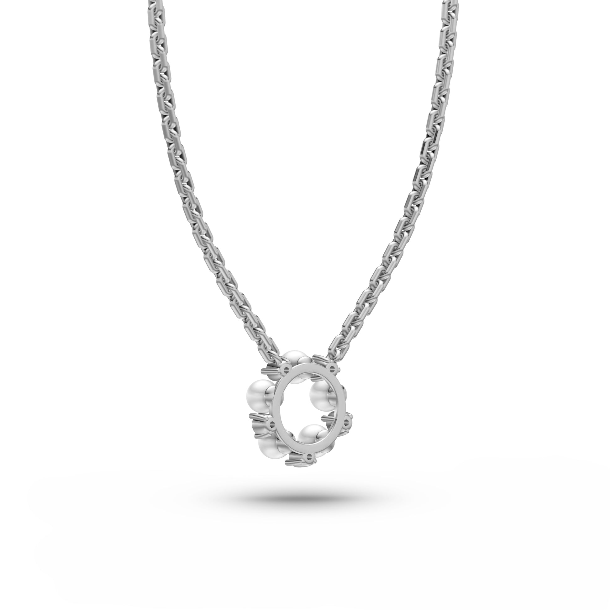 Pearl & Diamond Round Necklace In 14K Gold