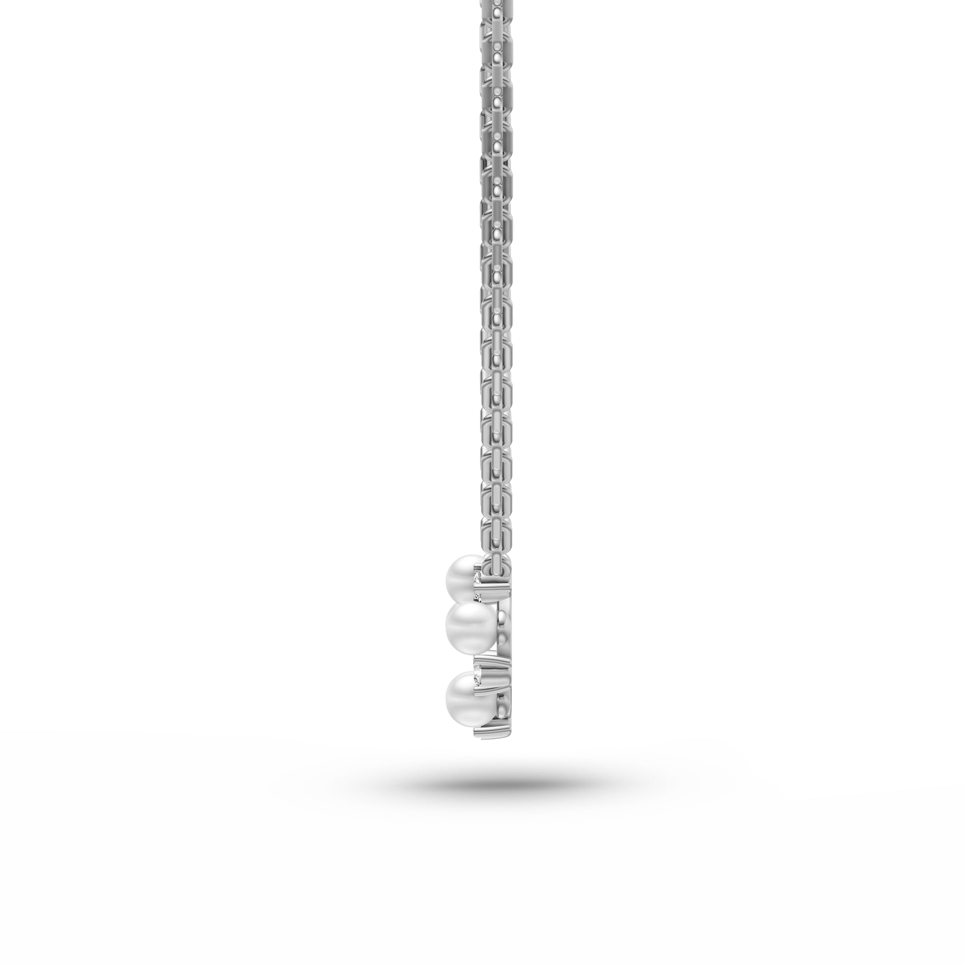 Pearl & Diamond Round Necklace In 14K Gold