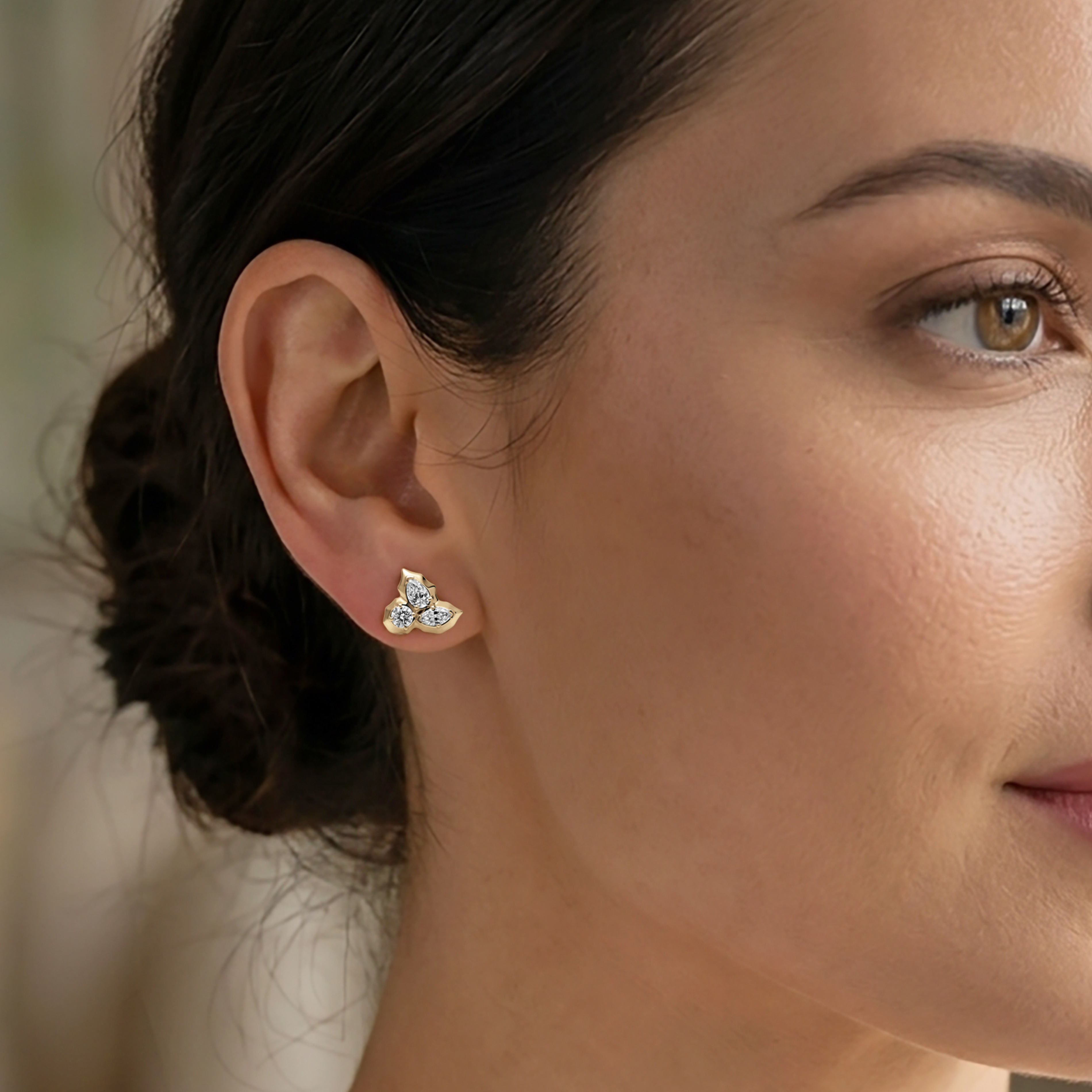 Diamond Petal Cluster Stud Earrings in 14K Gold